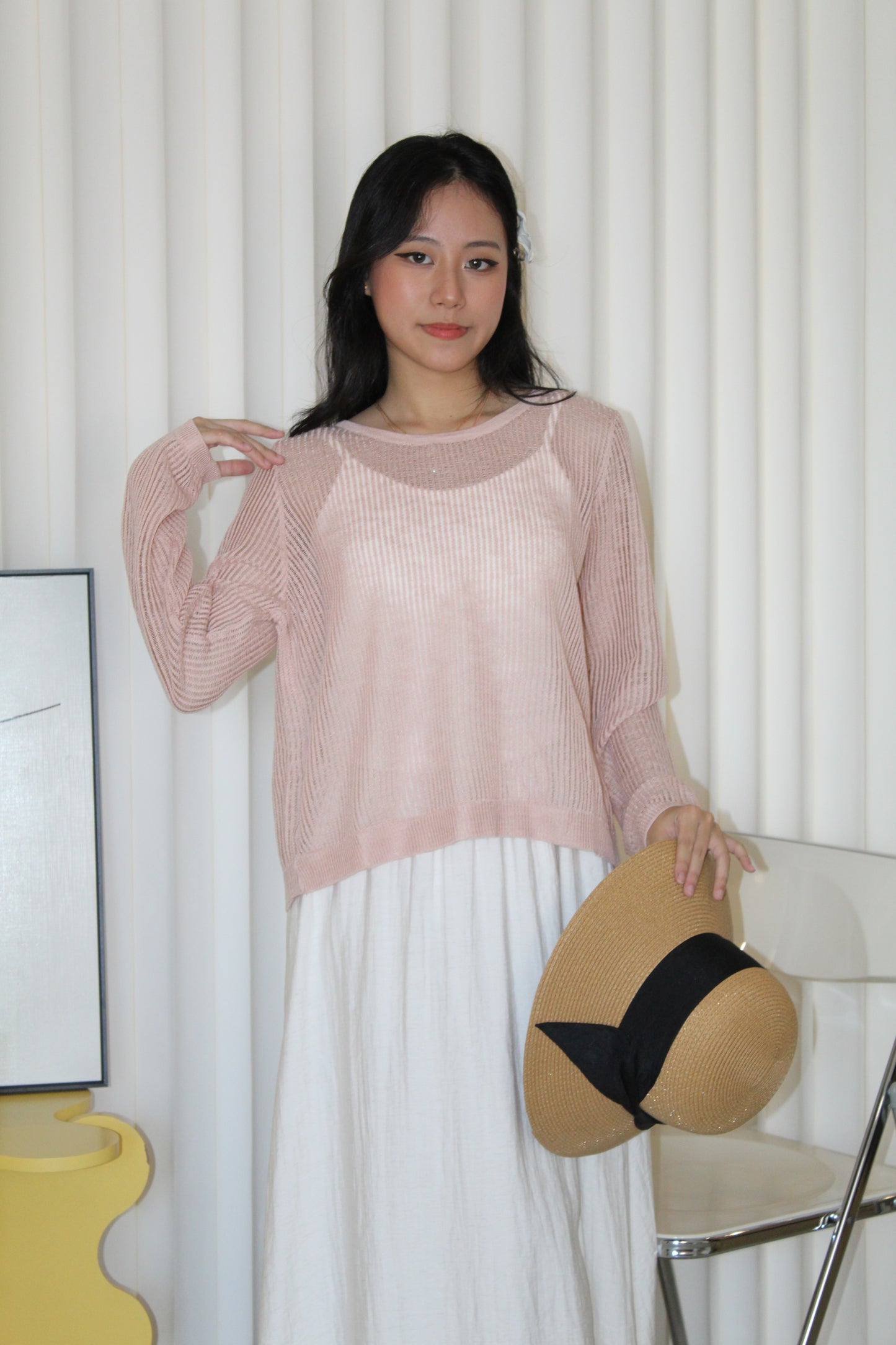 MaryAnn Sheer Knit Top (Pink)