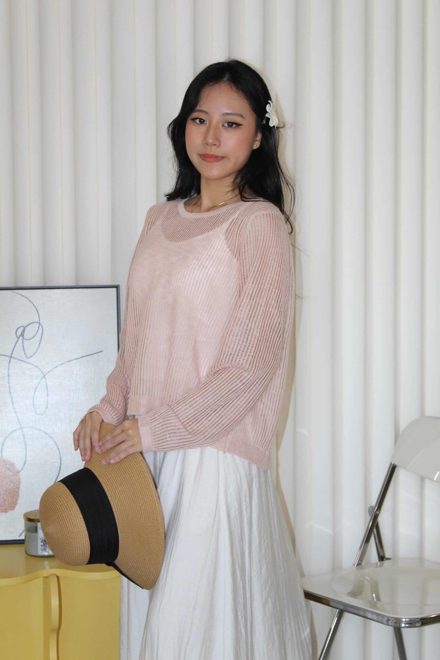 MaryAnn Sheer Knit Top (Pink)