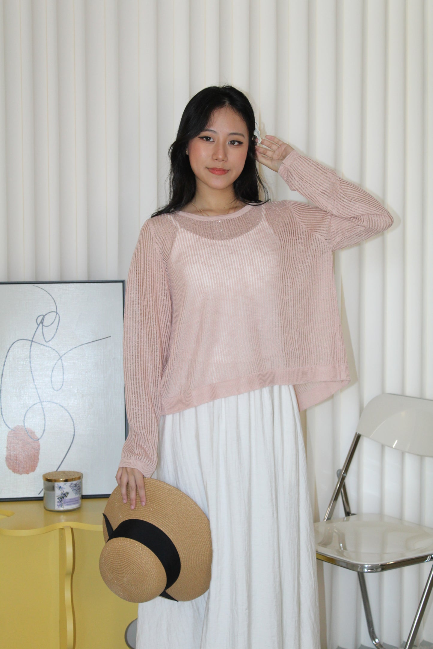 MaryAnn Sheer Knit Top (Pink)