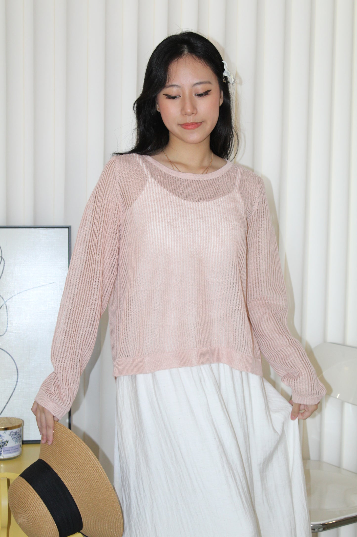 MaryAnn Sheer Knit Top (Pink)