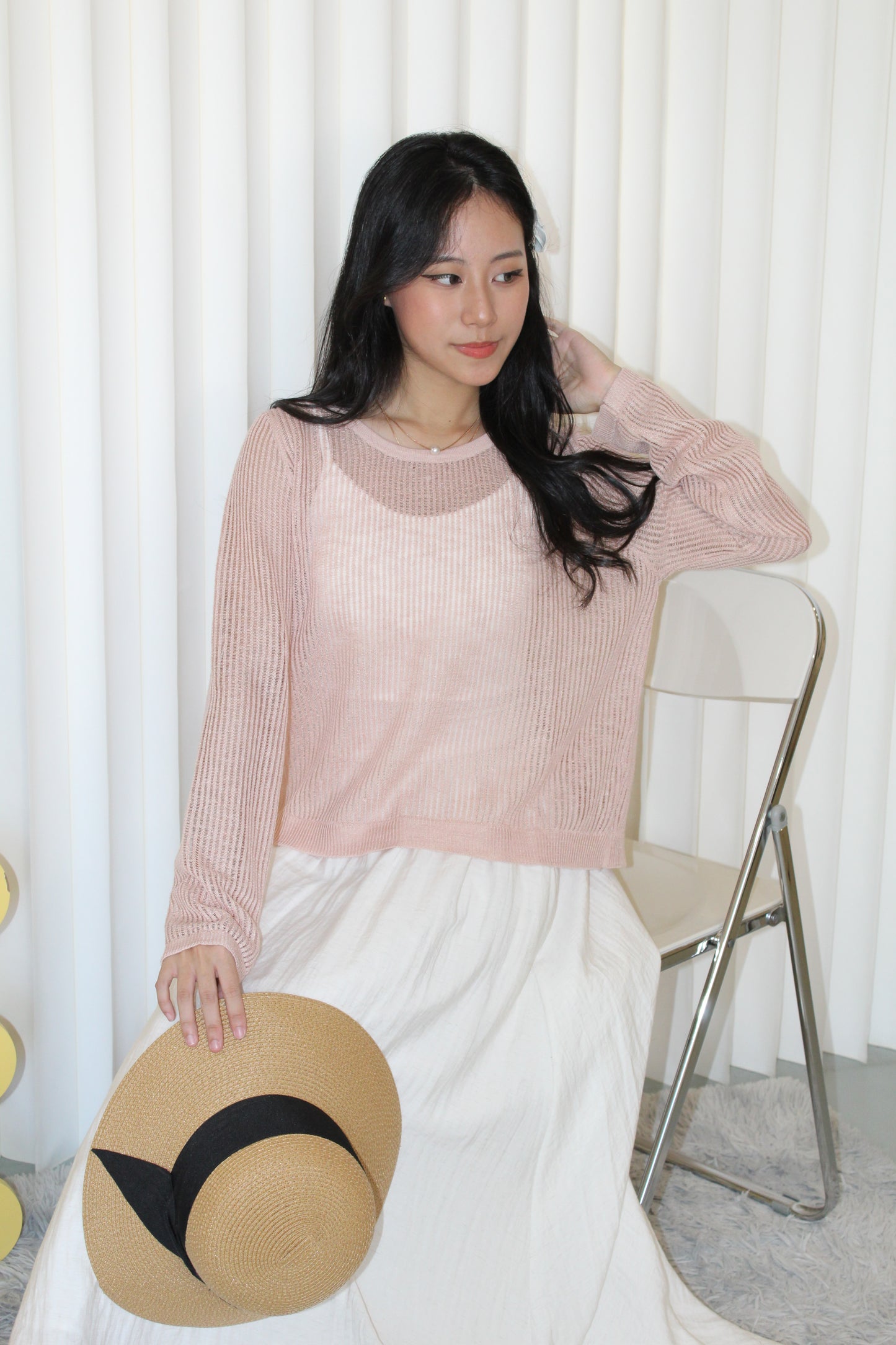 MaryAnn Sheer Knit Top (Pink)