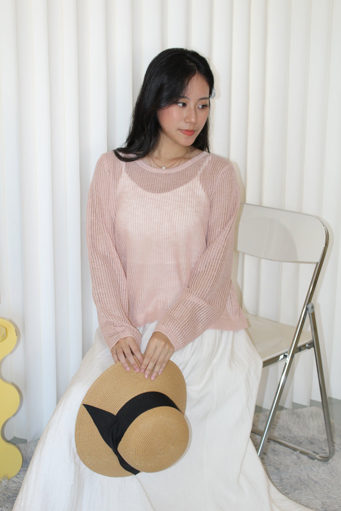 MaryAnn Sheer Knit Top (Pink)