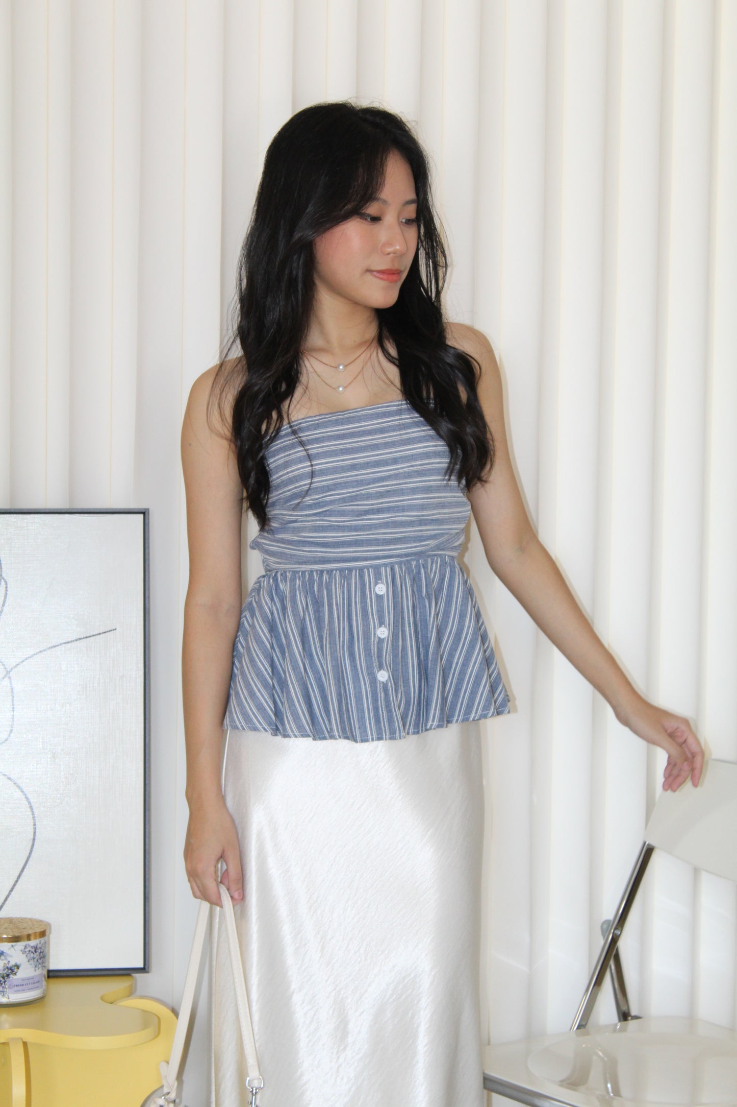 Hadia Stripes Flare Tube Top (Blue)