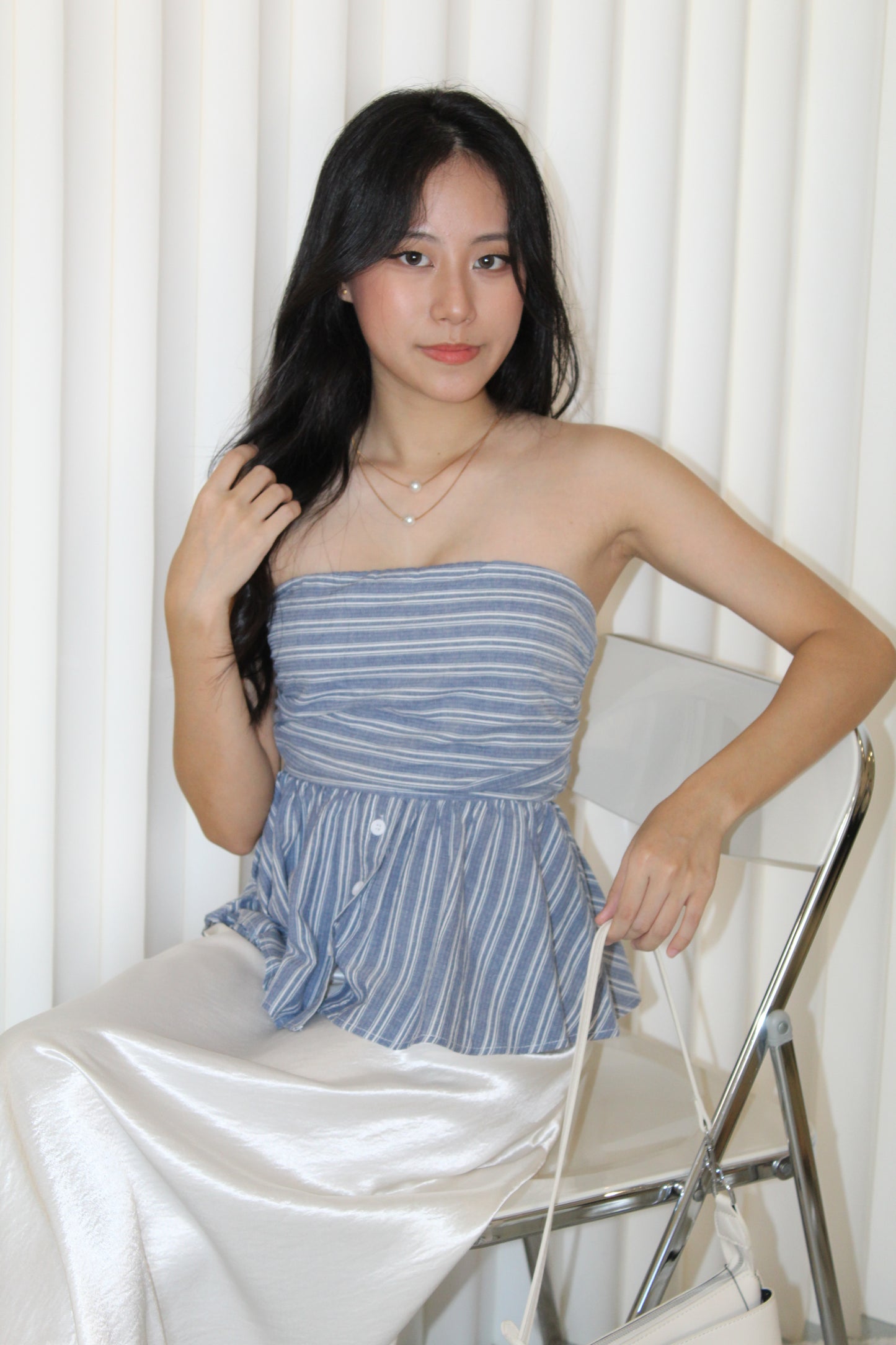 Hadia Stripes Flare Tube Top (Blue)