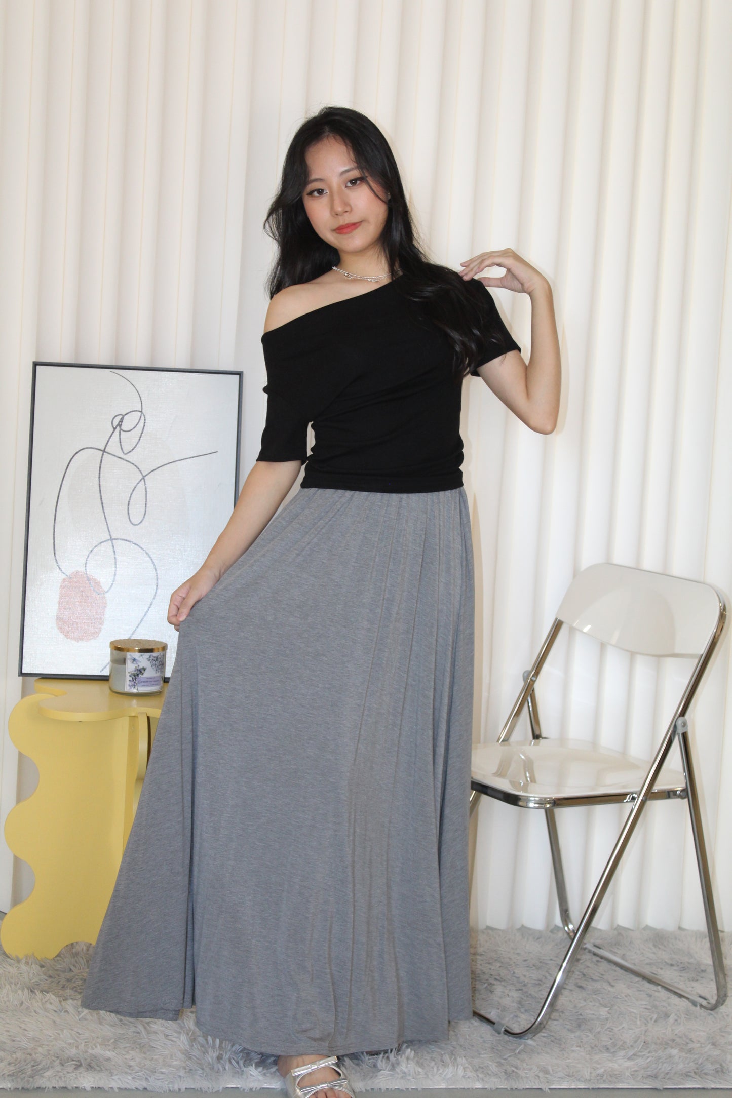 Solena Flare Maxi Skirt (Black)