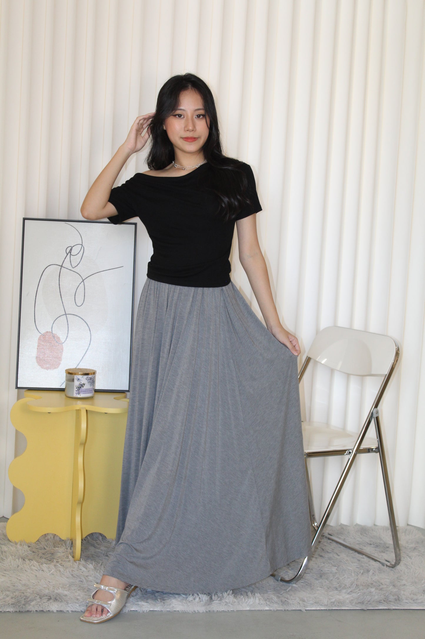 Solena Flare Maxi Skirt (Black)
