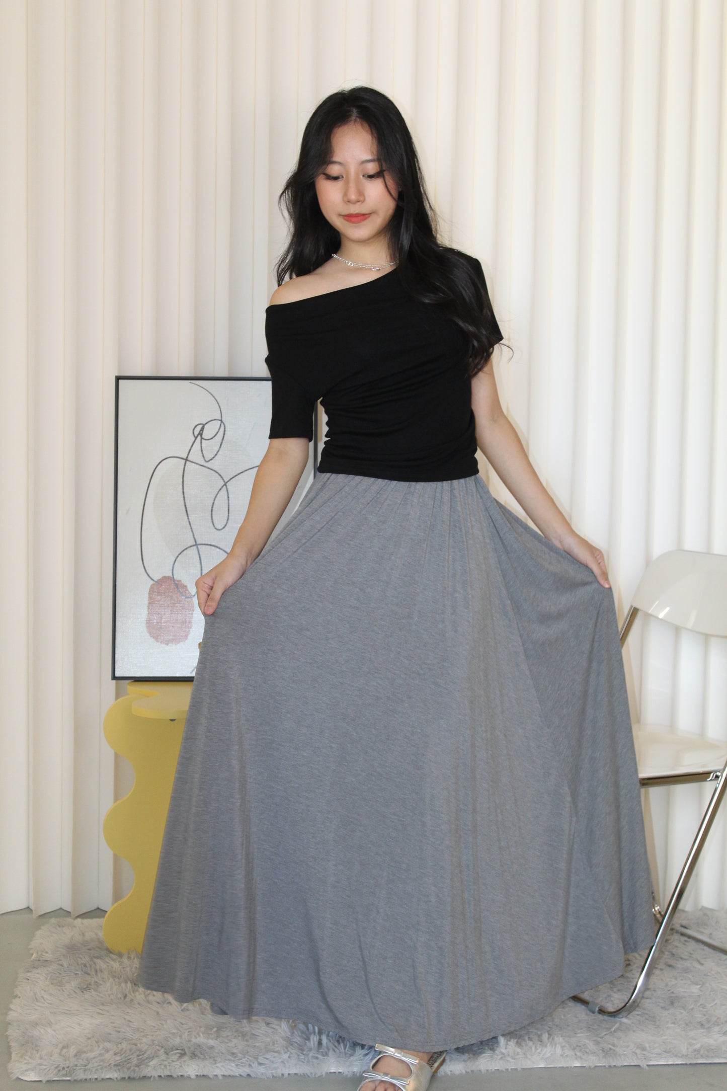 Solena Flare Maxi Skirt (Black)
