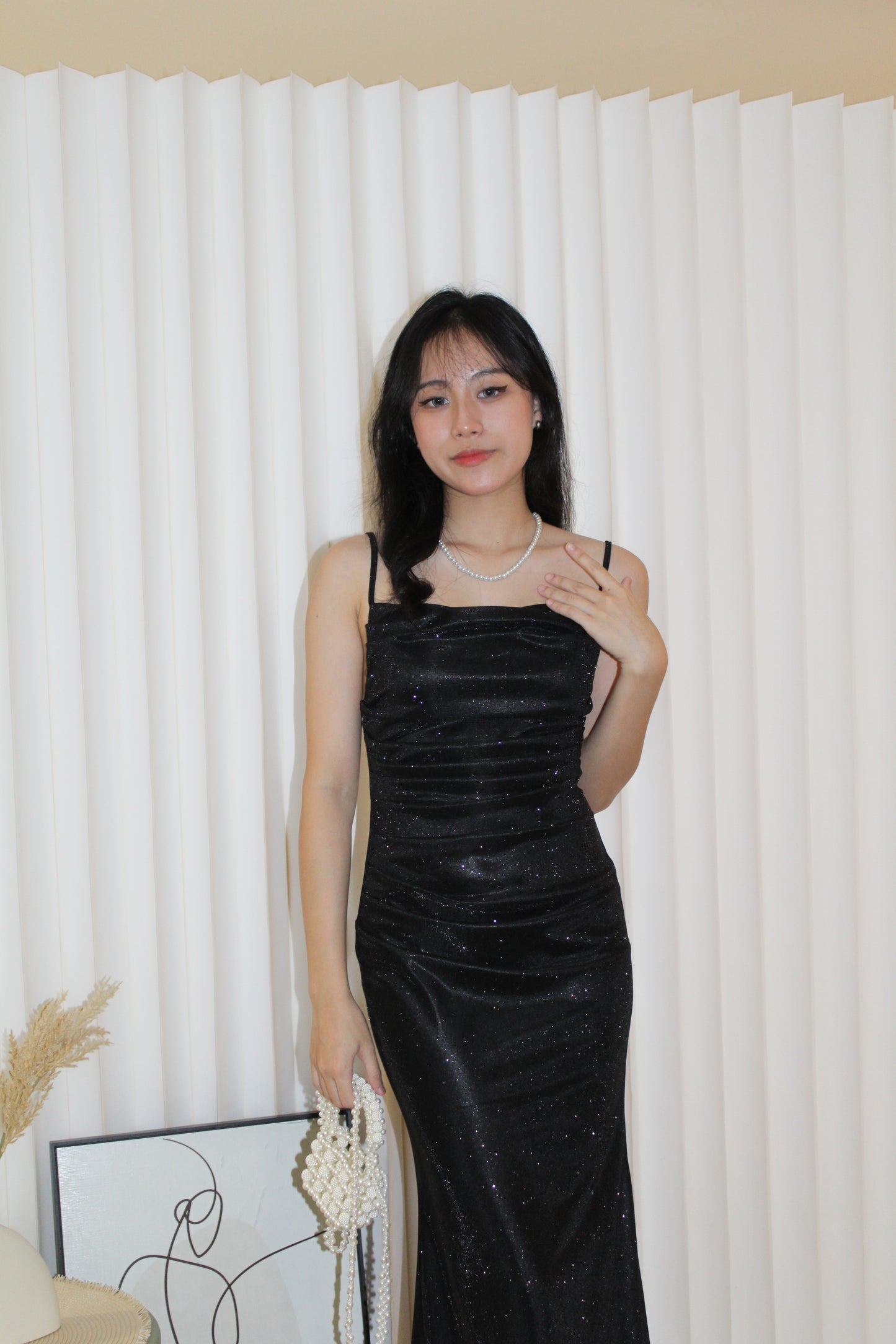 Kaida Bare Back Glitter Dress (Black)