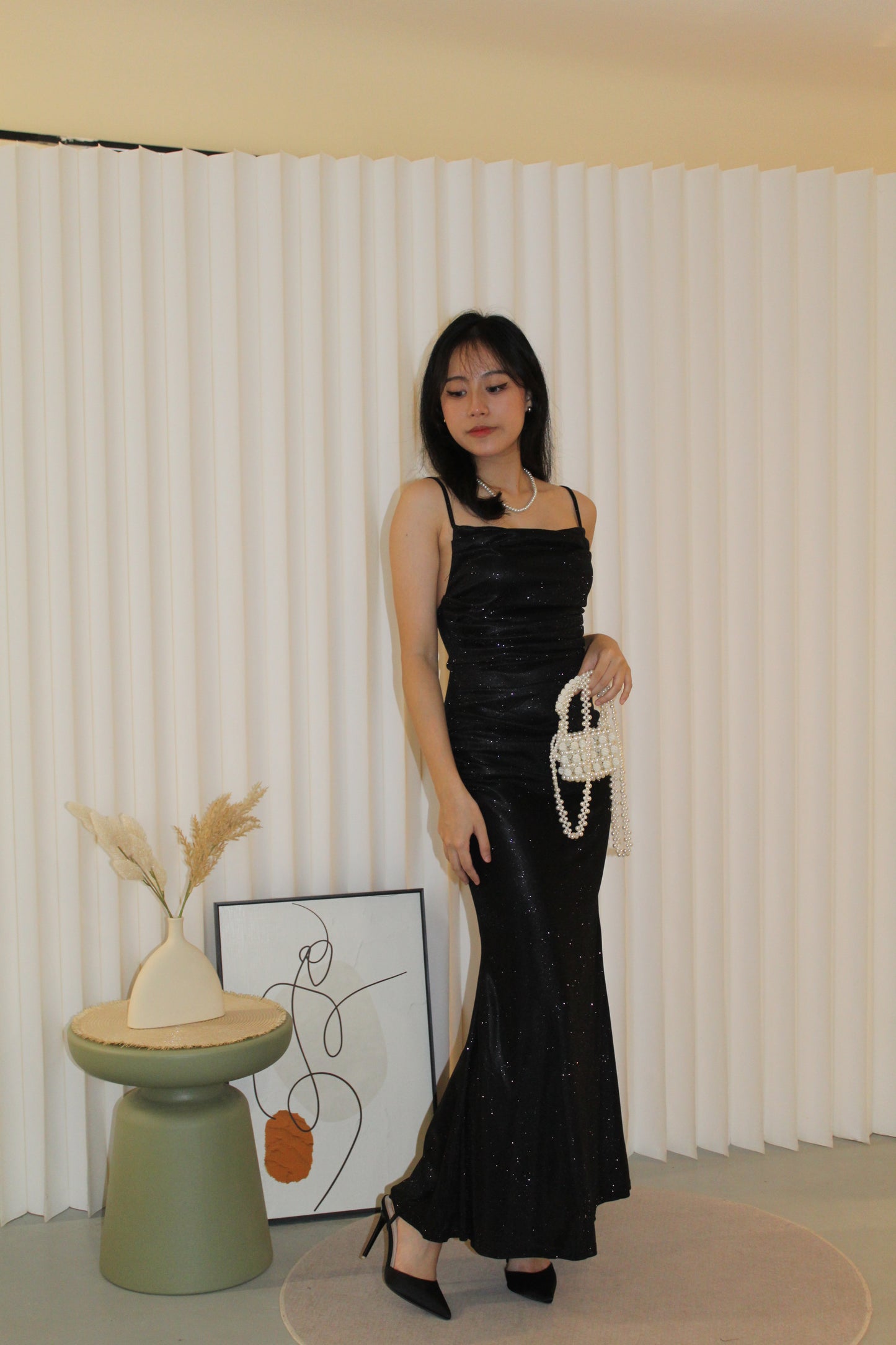 Kaida Bare Back Glitter Dress (Black)