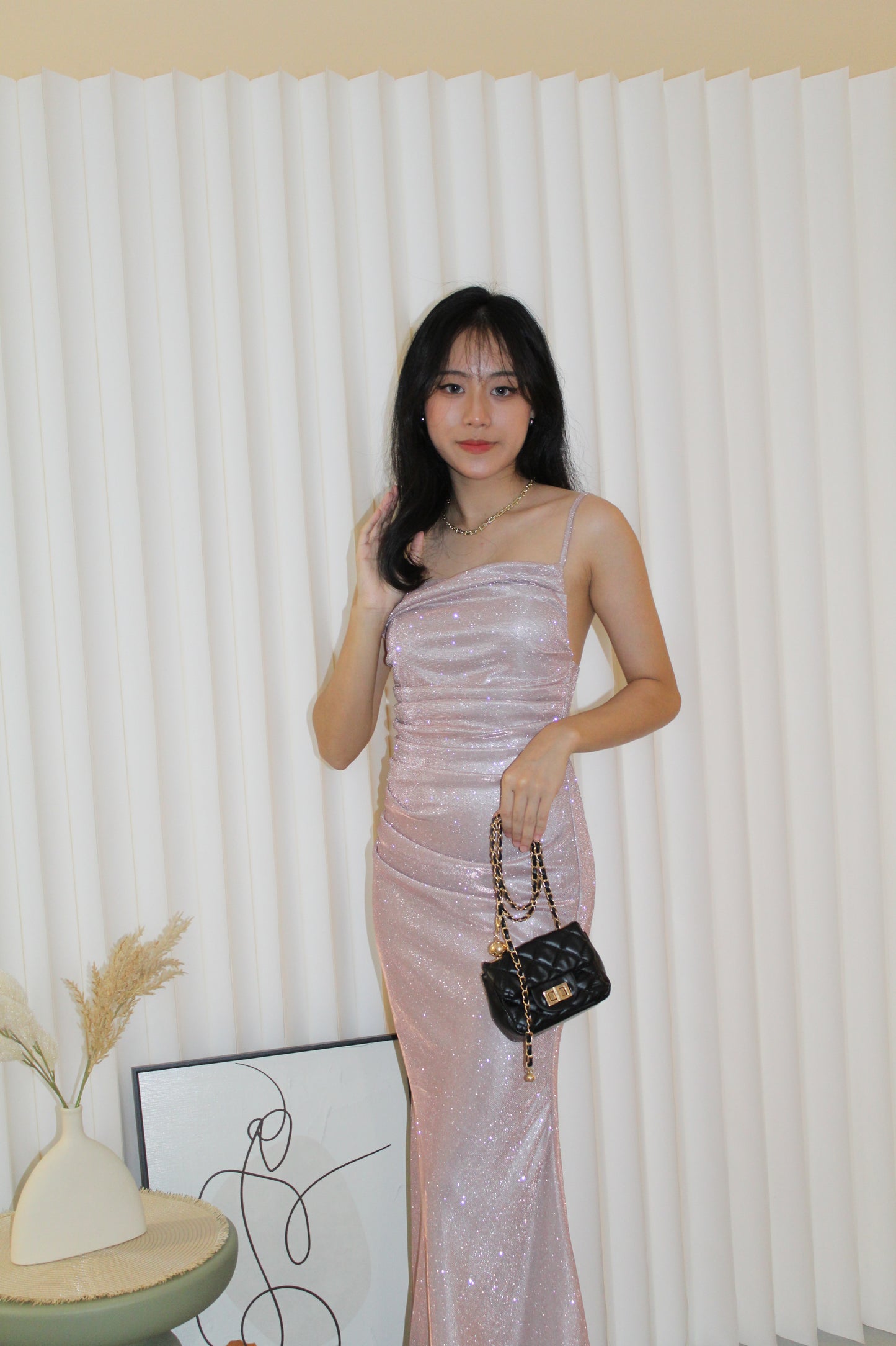 Kaida Bare Back Glitter Dress (Black)