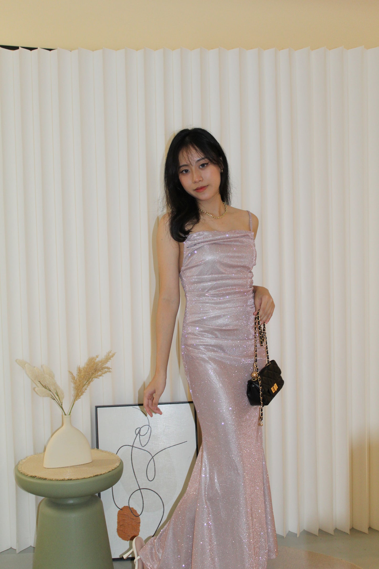 Kaida Bare Back Glitter Dress (Black)
