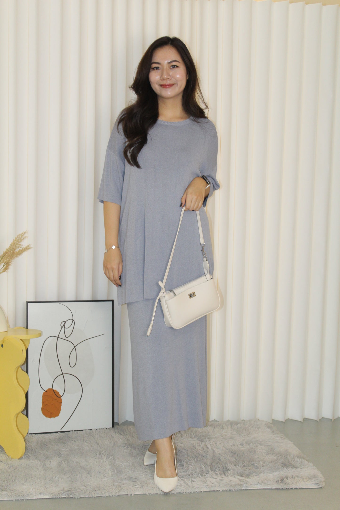 Arlette Knit Two Piece Skirt Set (Cream)