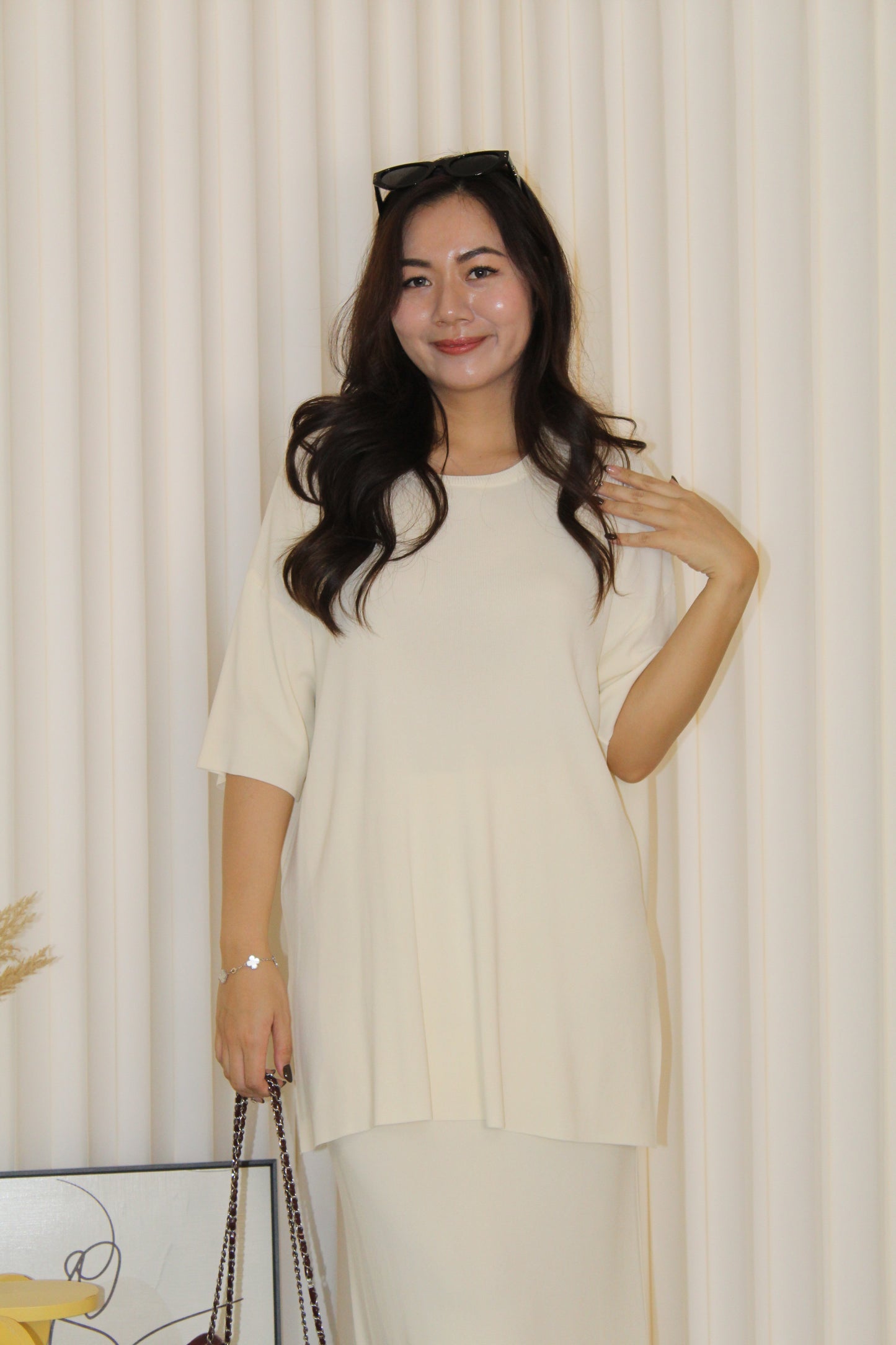 Arlette Knit Two Piece Skirt Set (Cream)