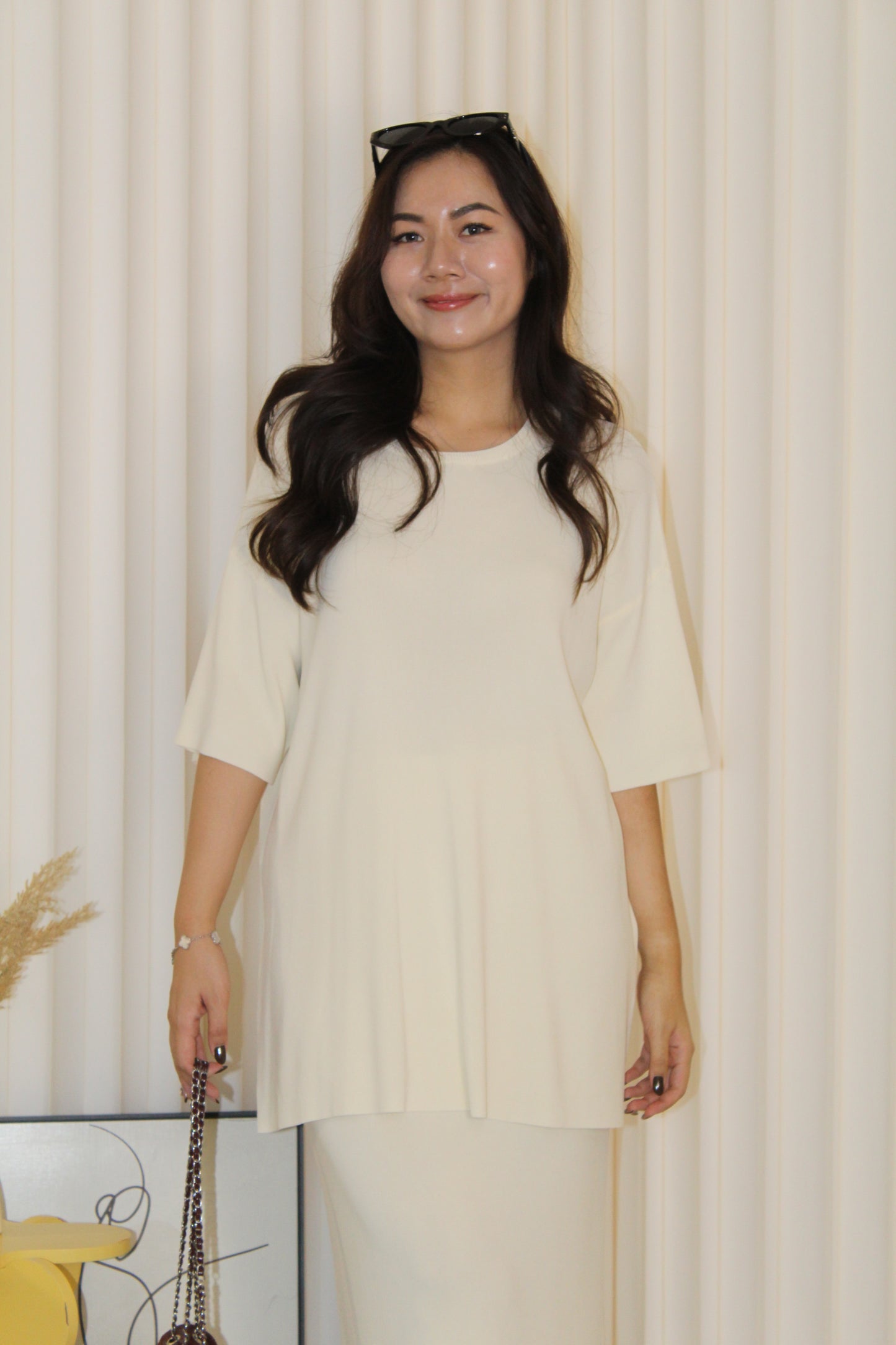 Arlette Knit Two Piece Skirt Set (Cream)