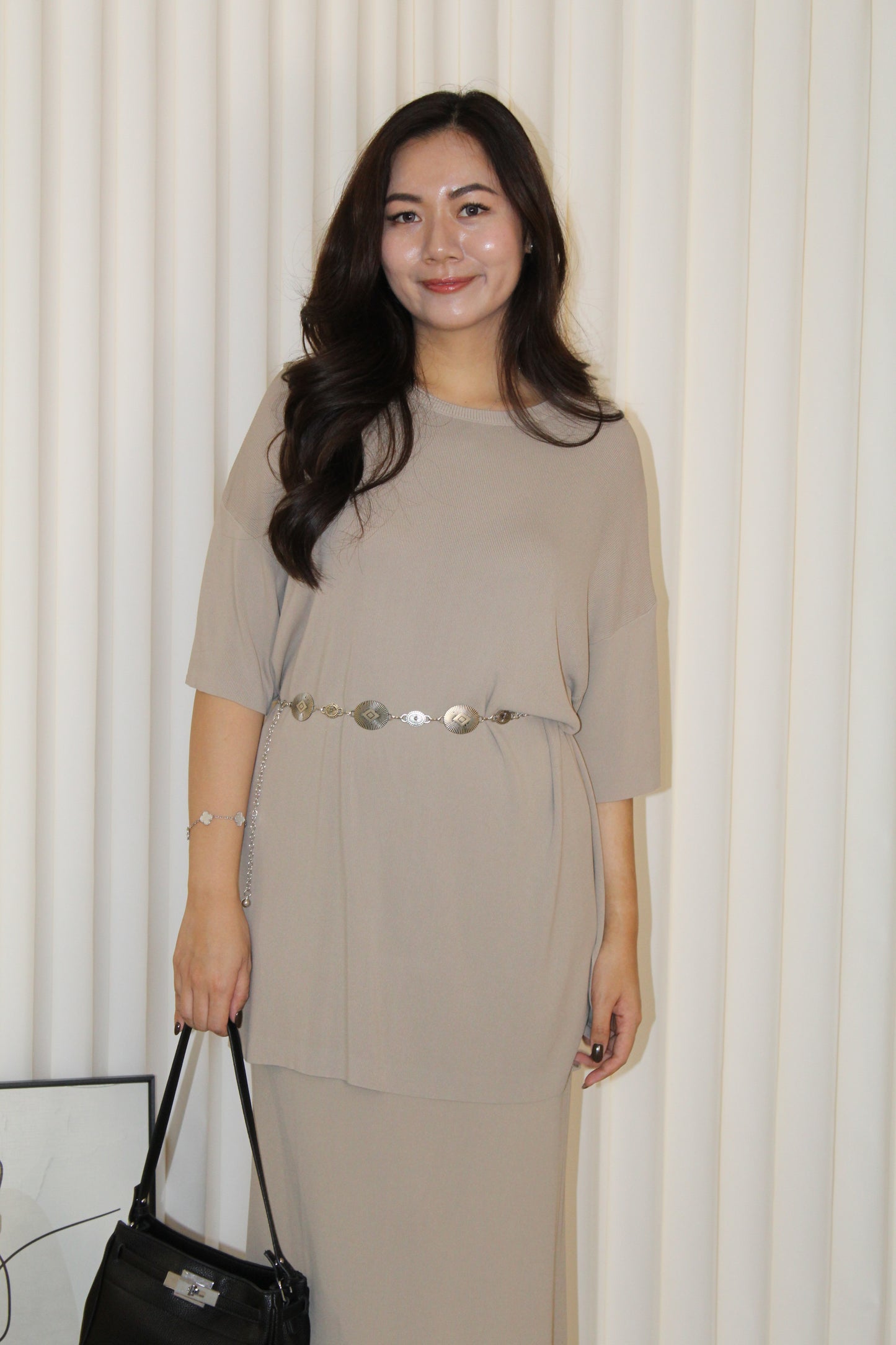 Arlette Knit Two Piece Skirt Set (Cream)