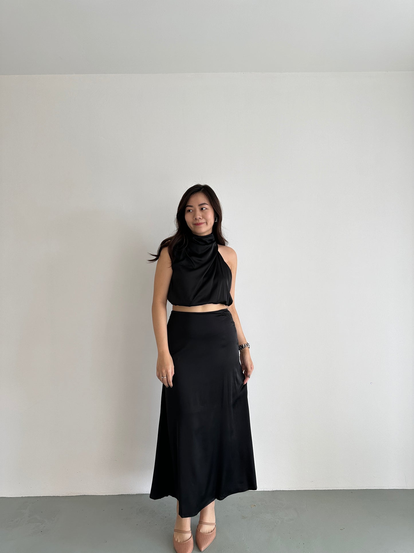 Tilly Satin Maxi Skirt (Blue)