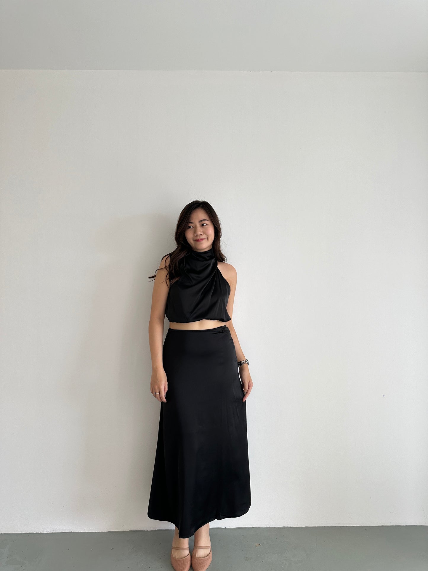 Tilly Satin Maxi Skirt (Blue)
