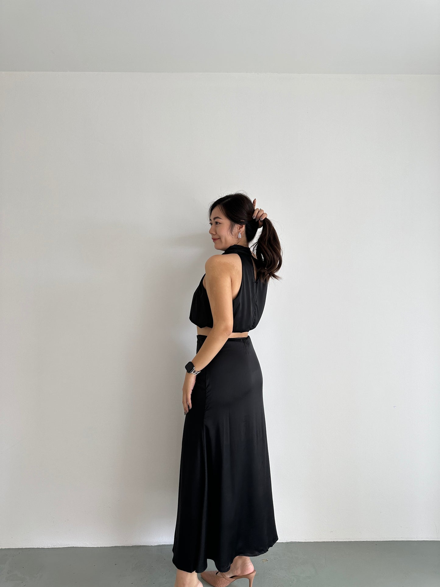 Tilly Satin Maxi Skirt (Blue)