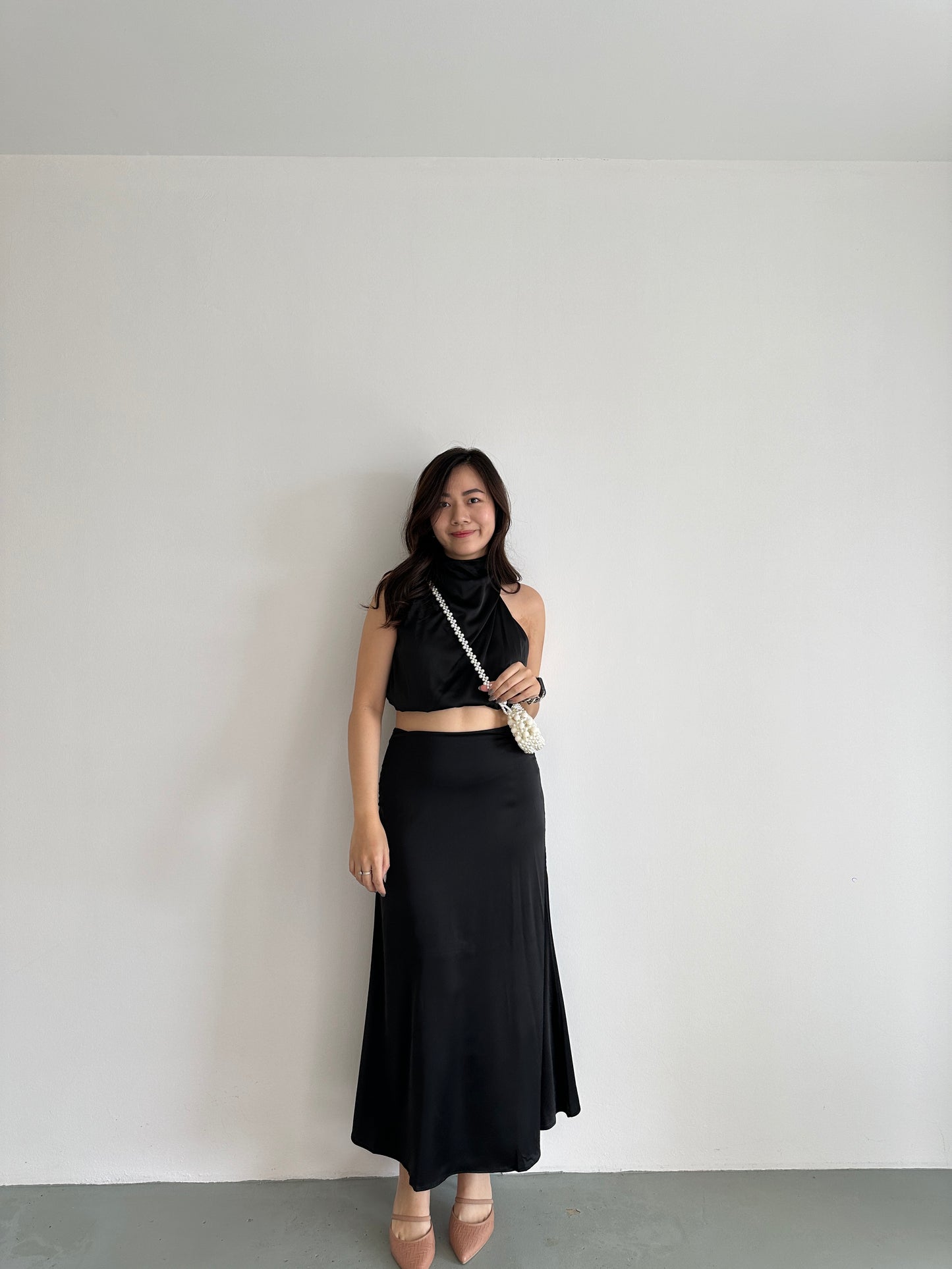 Tilly Satin Maxi Skirt (Blue)