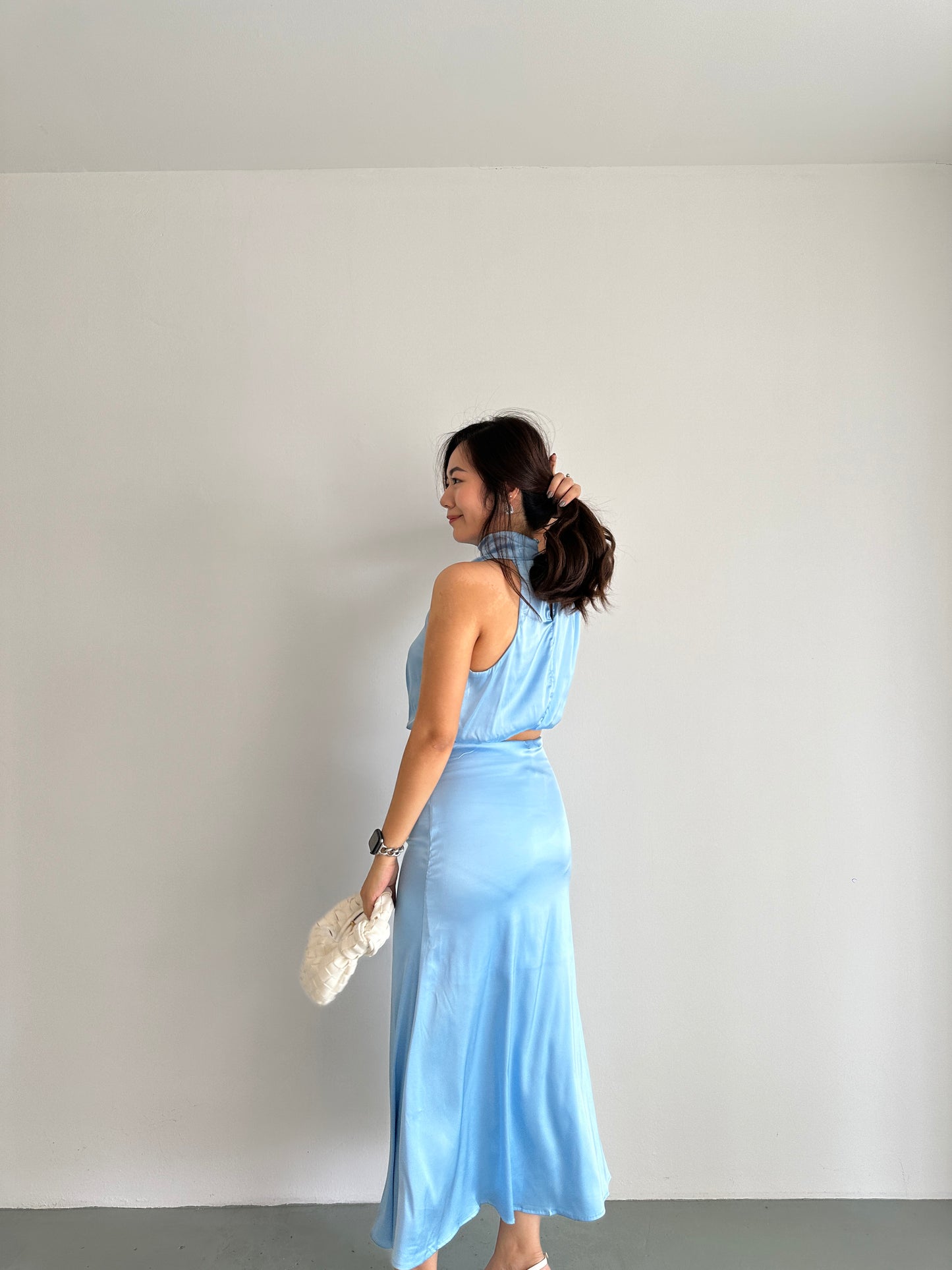 Tilly Satin Maxi Skirt (Blue)