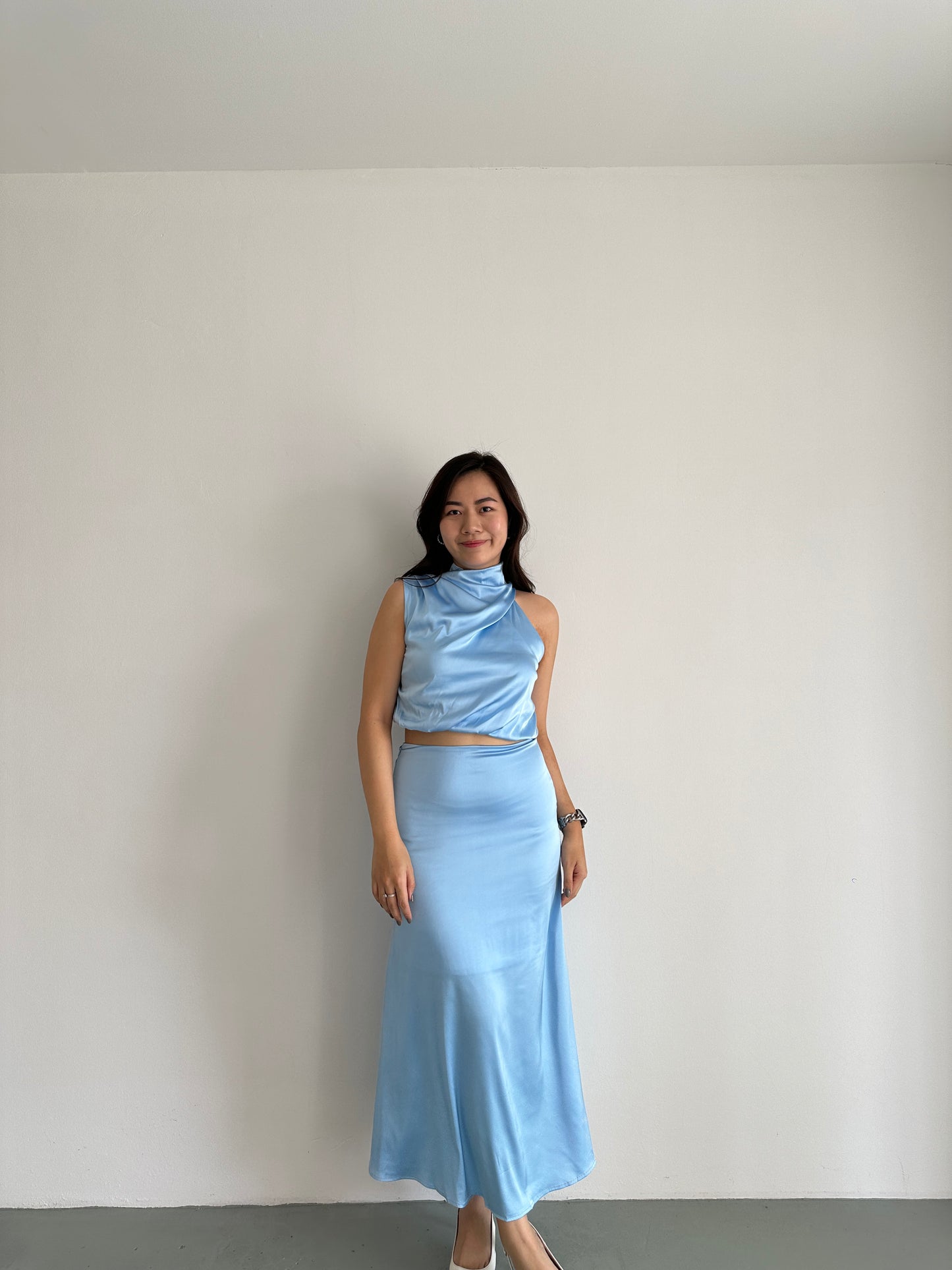 Tilly Satin Maxi Skirt (Blue)