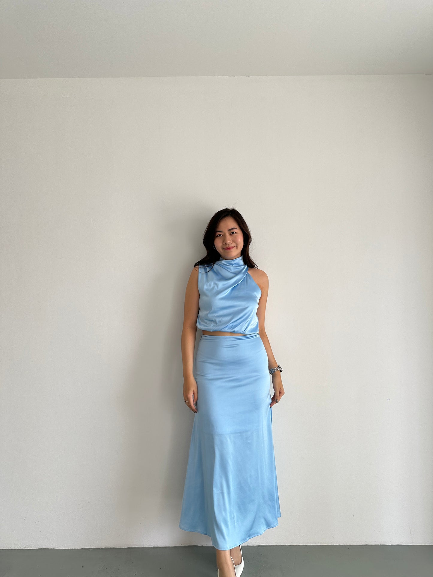 Tilly Satin Maxi Skirt (Blue)