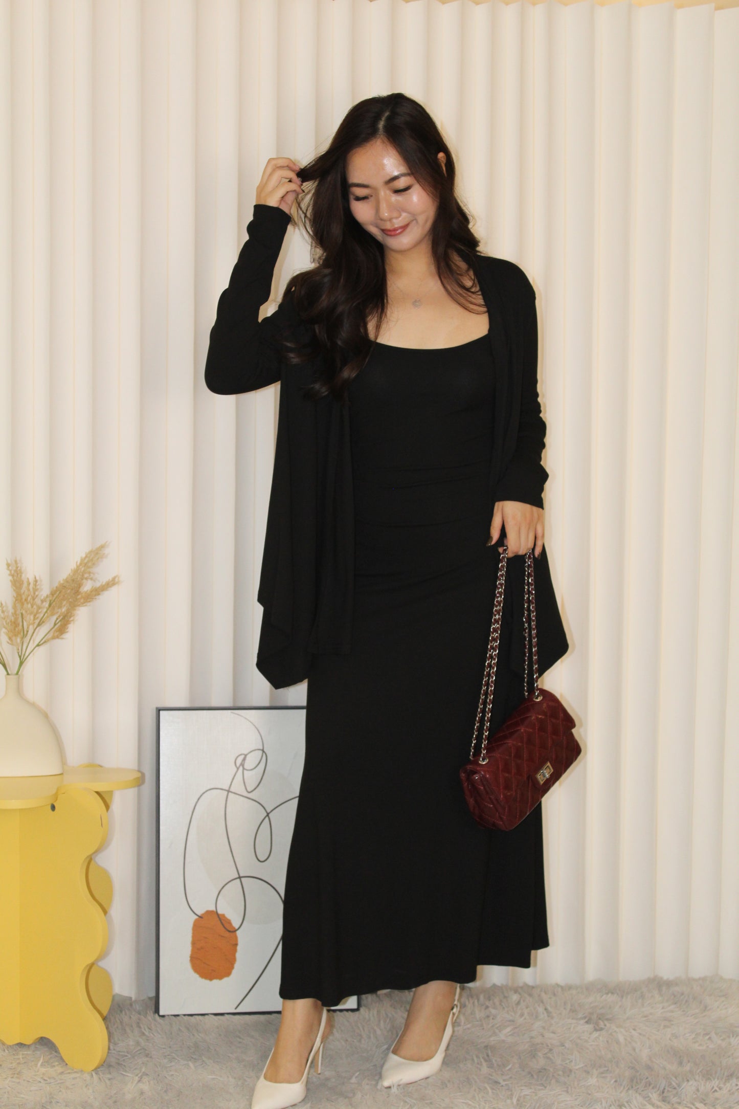 Ysee Cardigan Two Piece Dress Set (Brown)