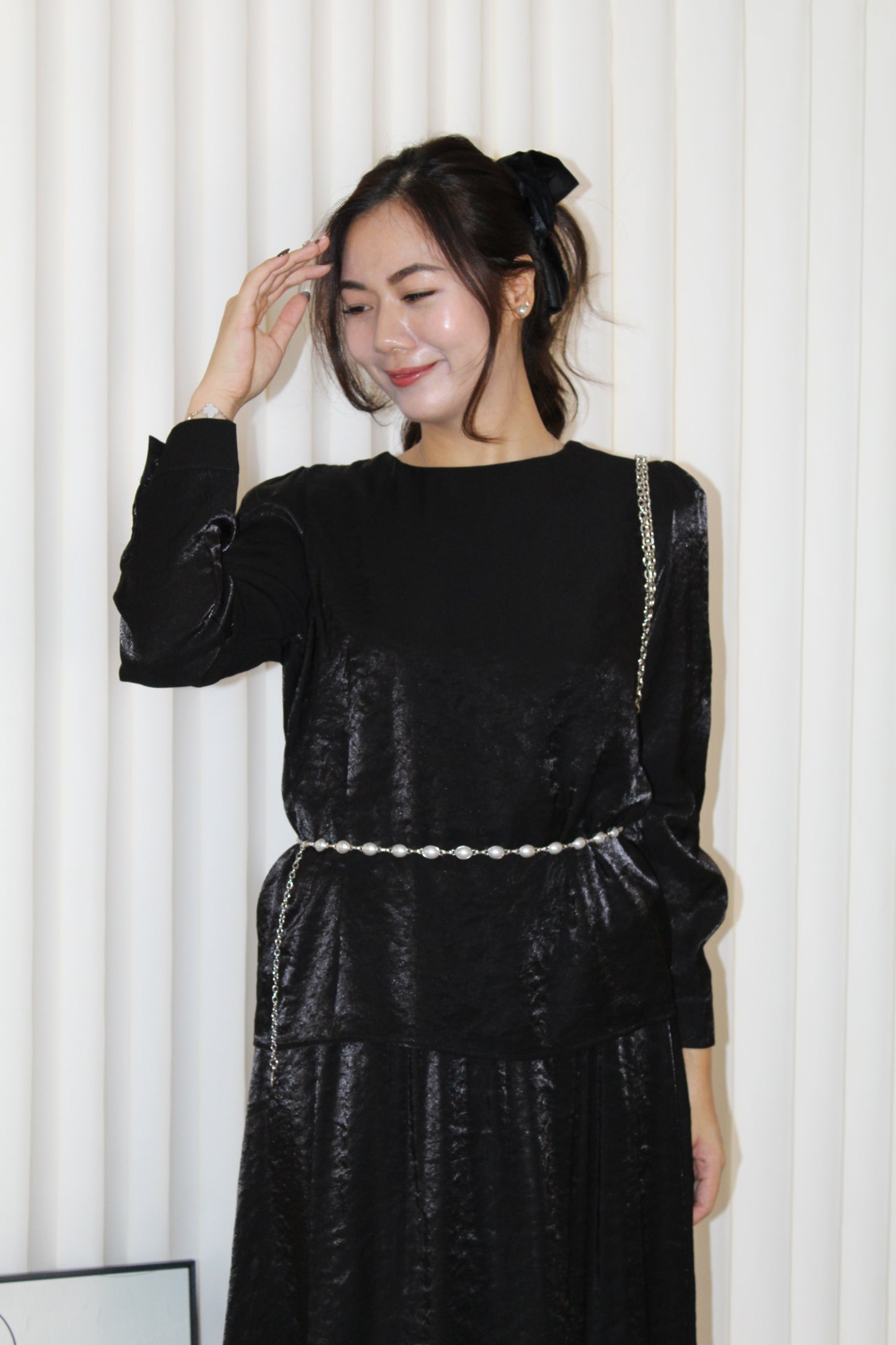 Solene Long Sleeve Two Piece Skirt Set (Grey)