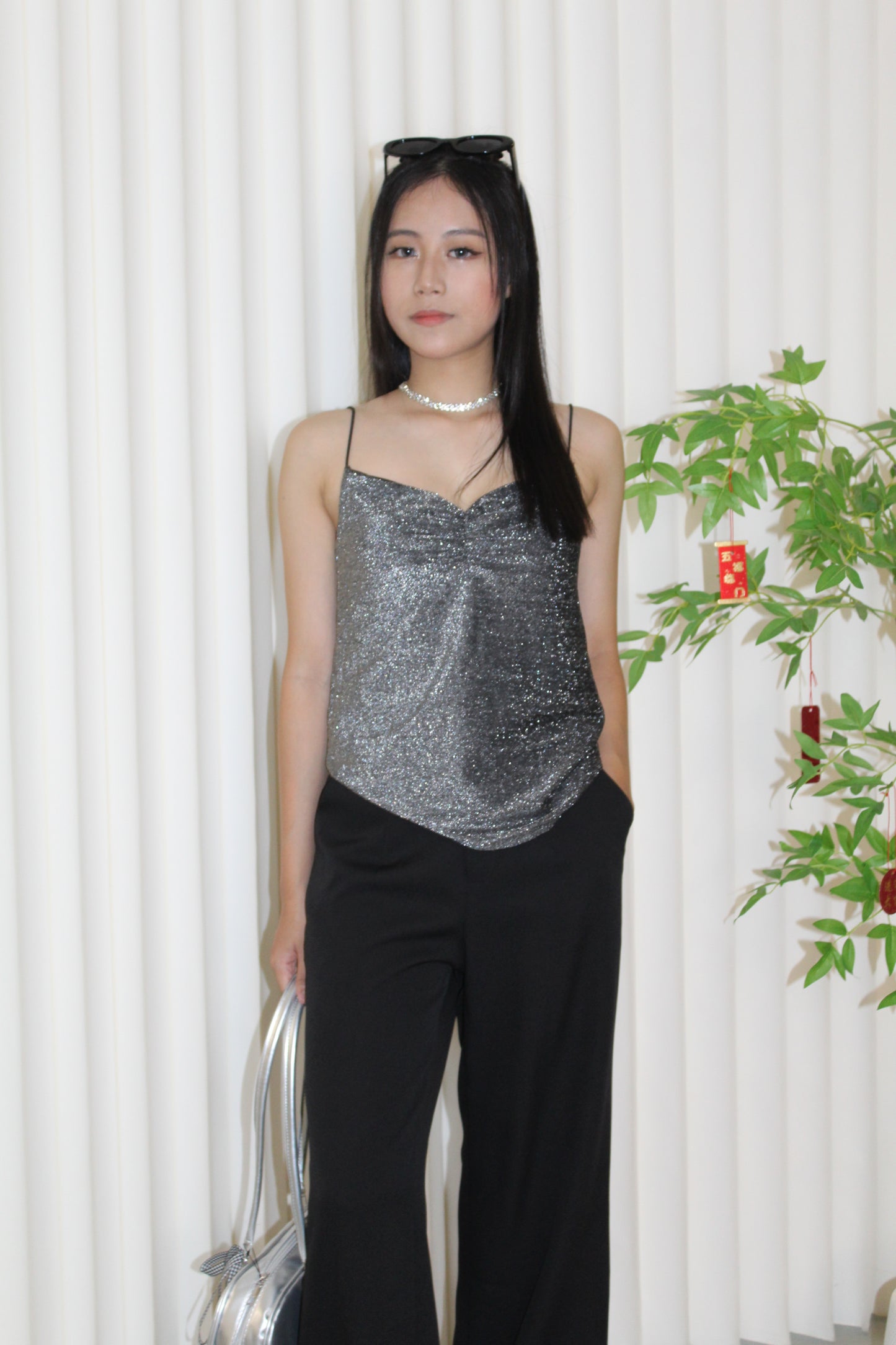 Cindy Shimmer Cami Top (White)
