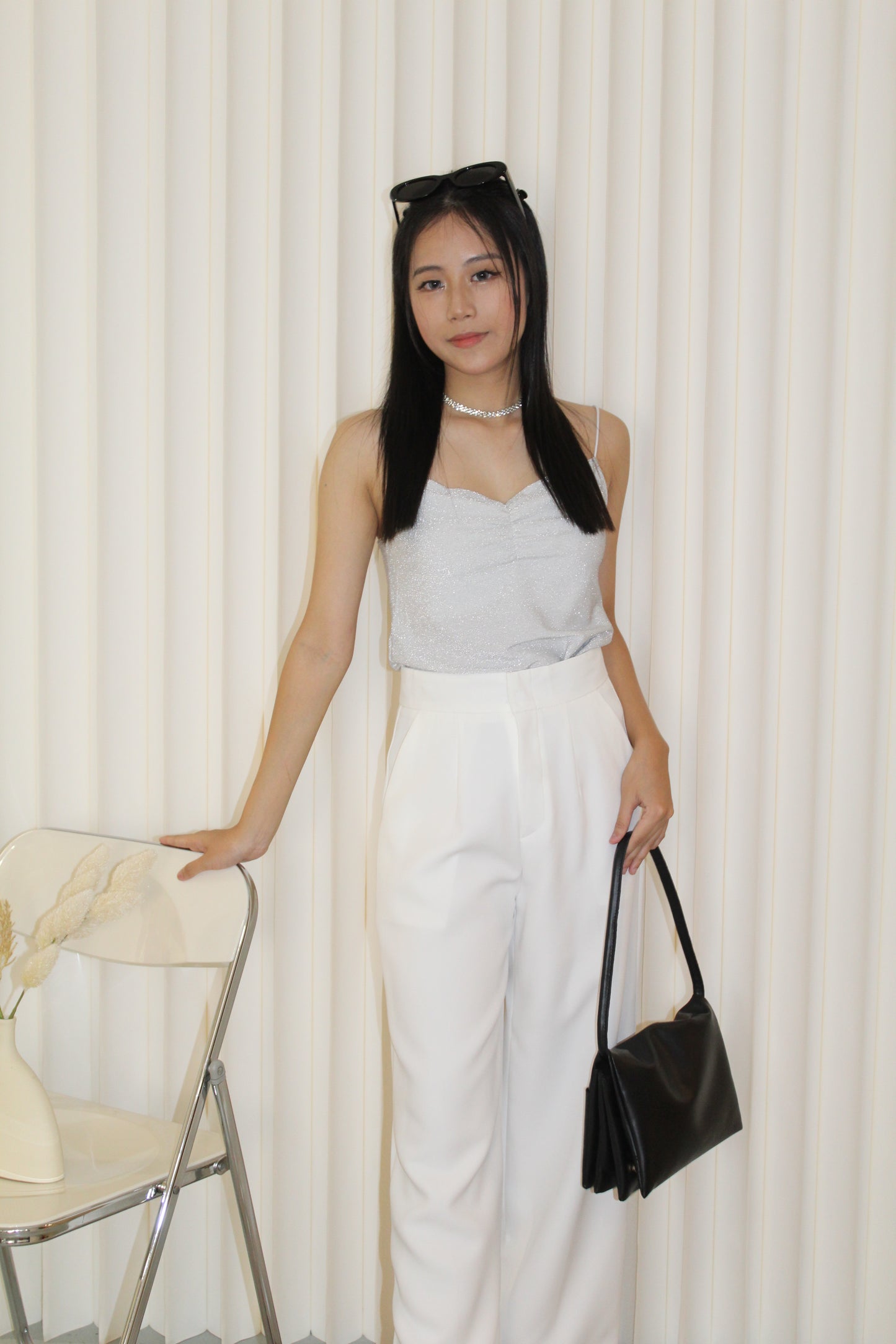 Cindy Shimmer Cami Top (White)