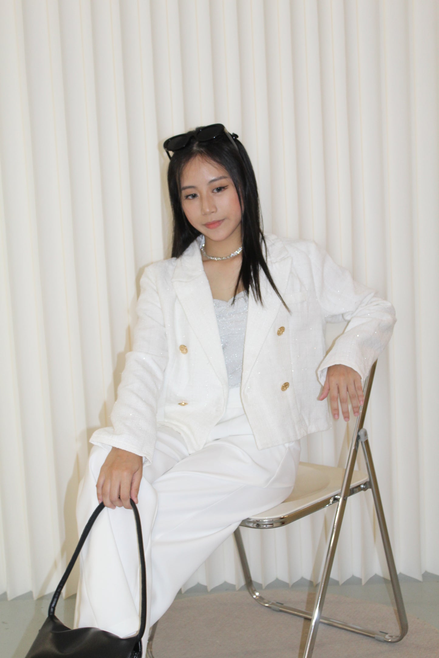 Katelyn Tweed Crop Coat Blazer (Black)