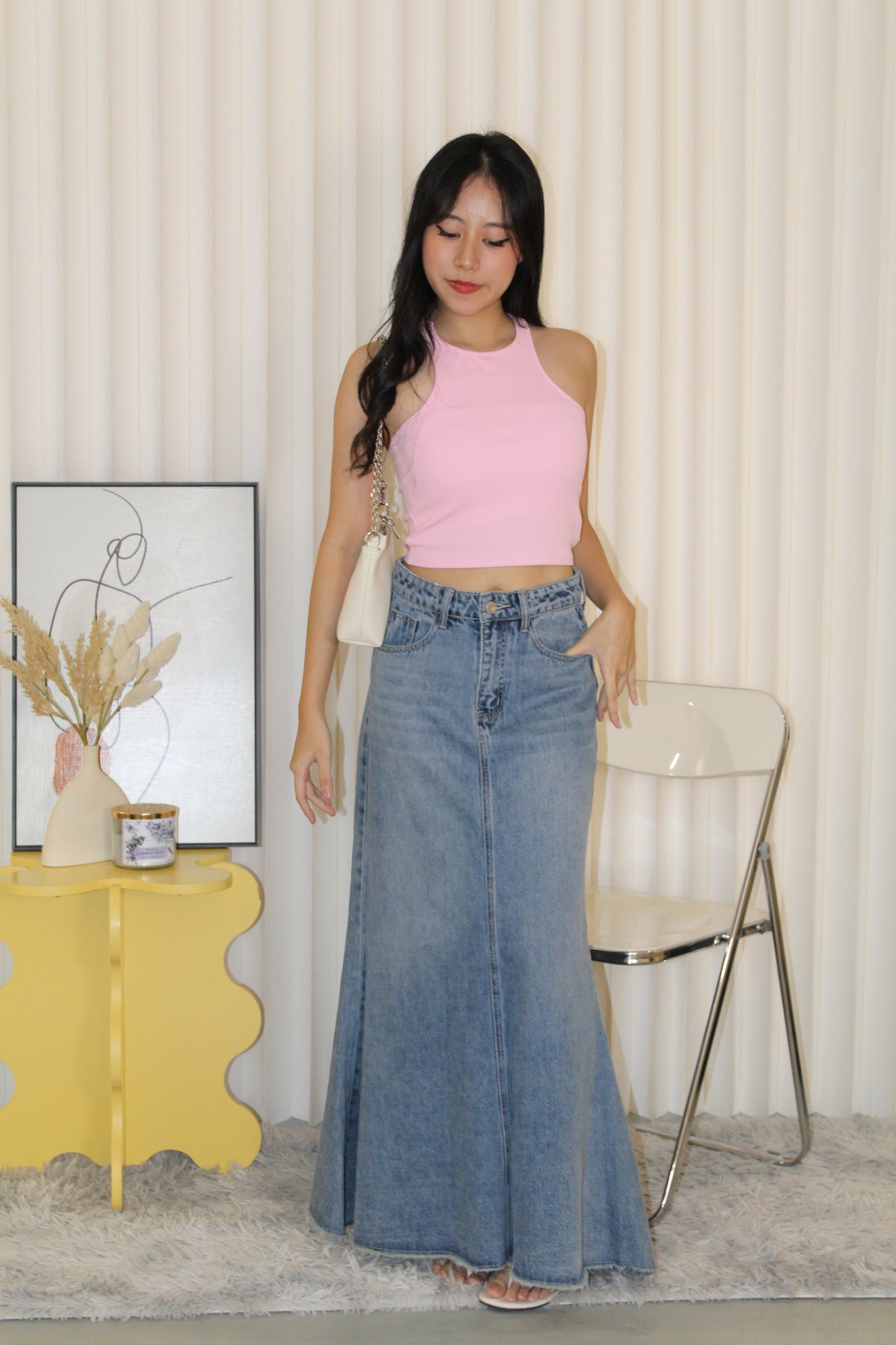Yumi Fish-Tail Denim Maxi Skirt