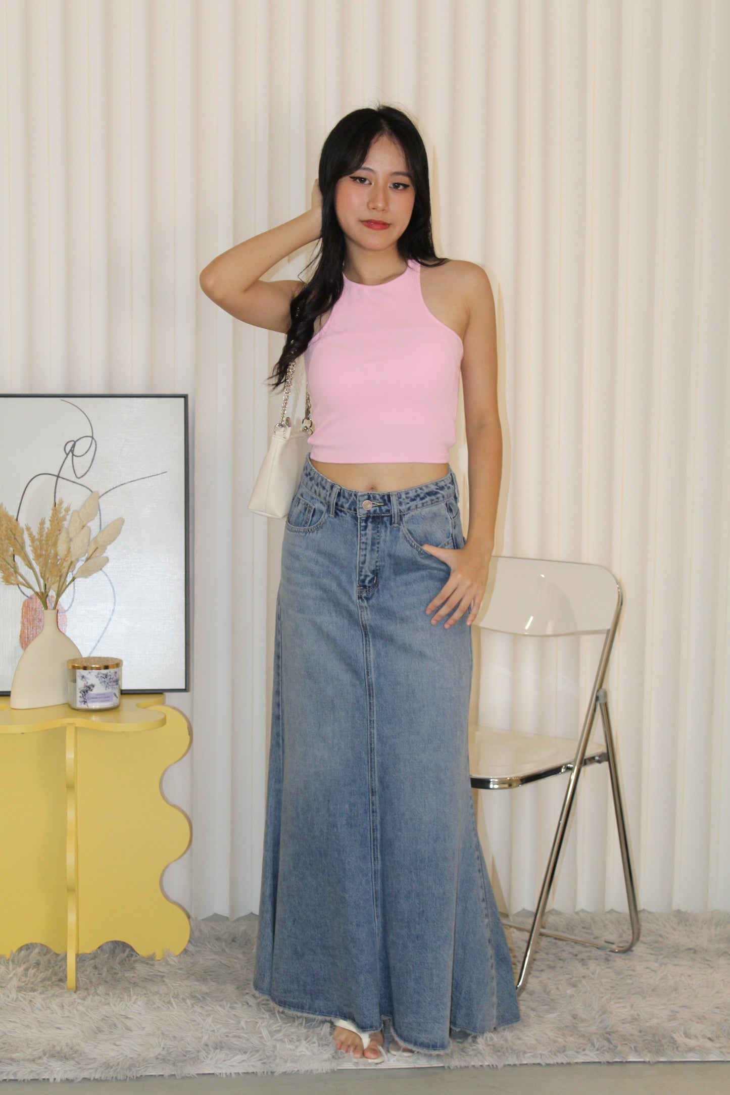 Yumi Fish-Tail Denim Maxi Skirt