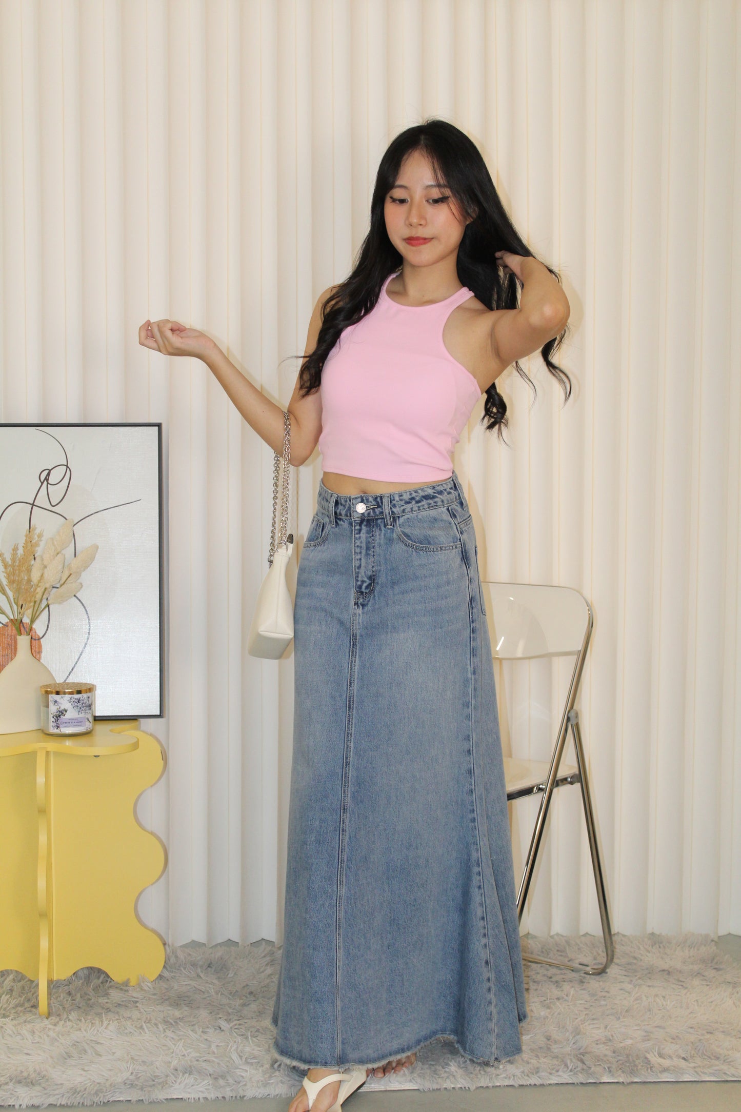 Yumi Fish-Tail Denim Maxi Skirt