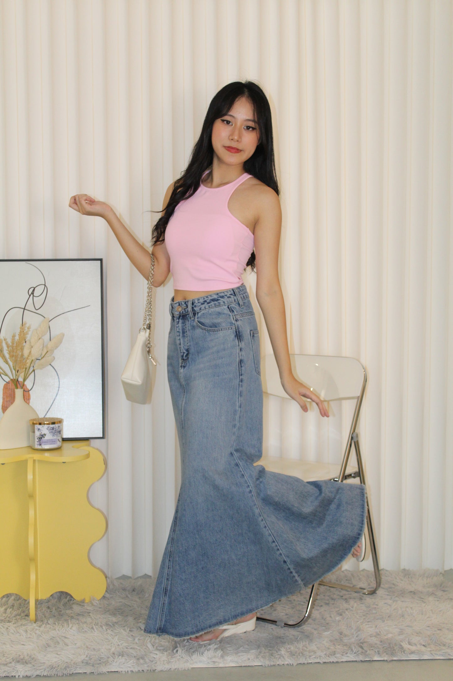 Yumi Fish-Tail Denim Maxi Skirt