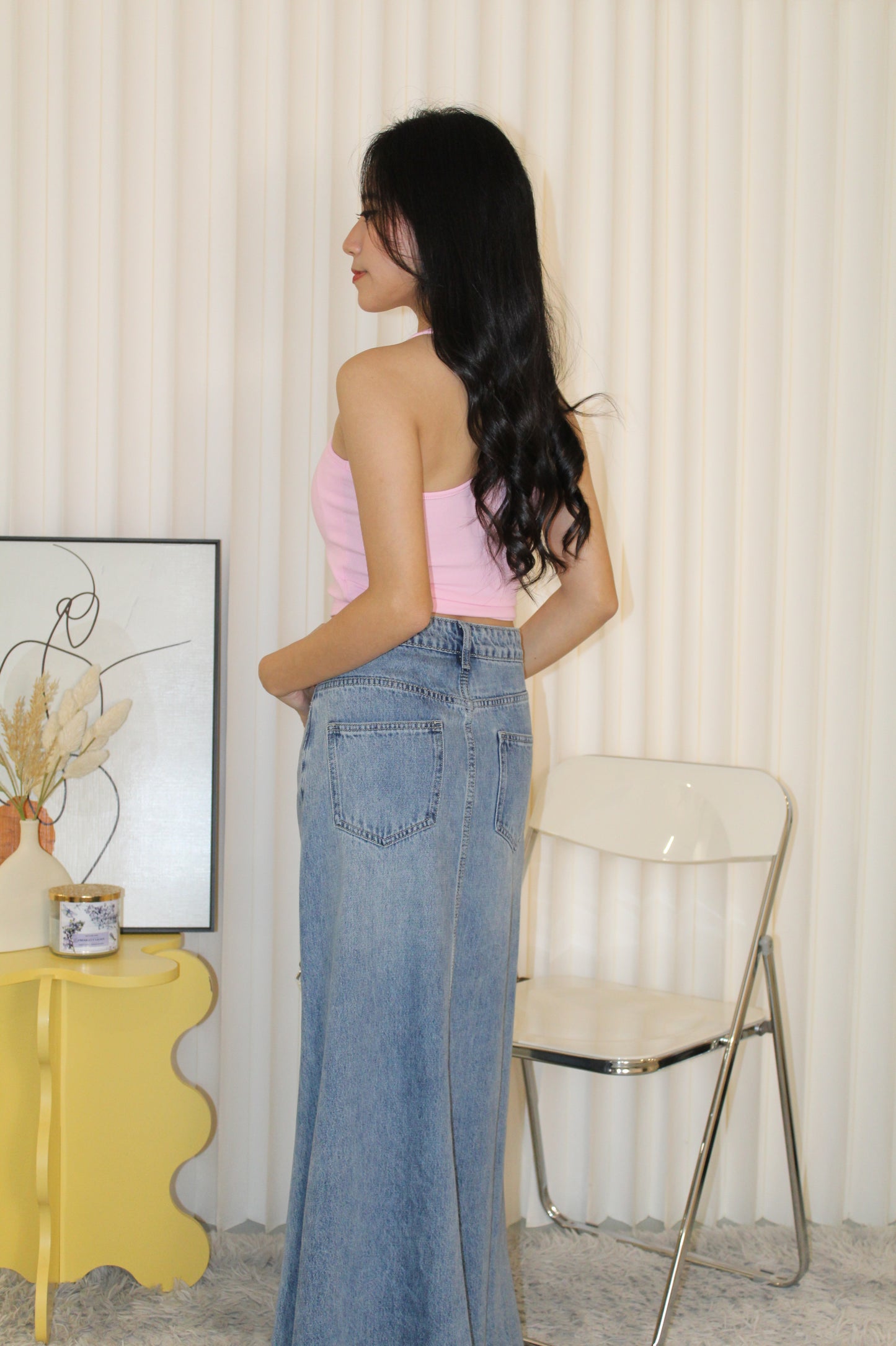 Yumi Fish-Tail Denim Maxi Skirt