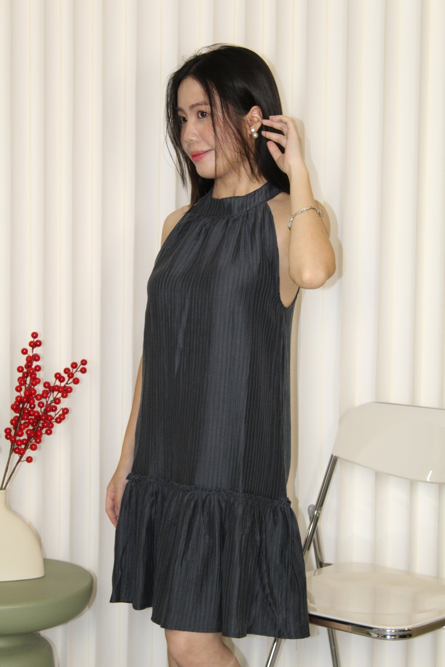 Quincey Halter Mini Dress (Grey)