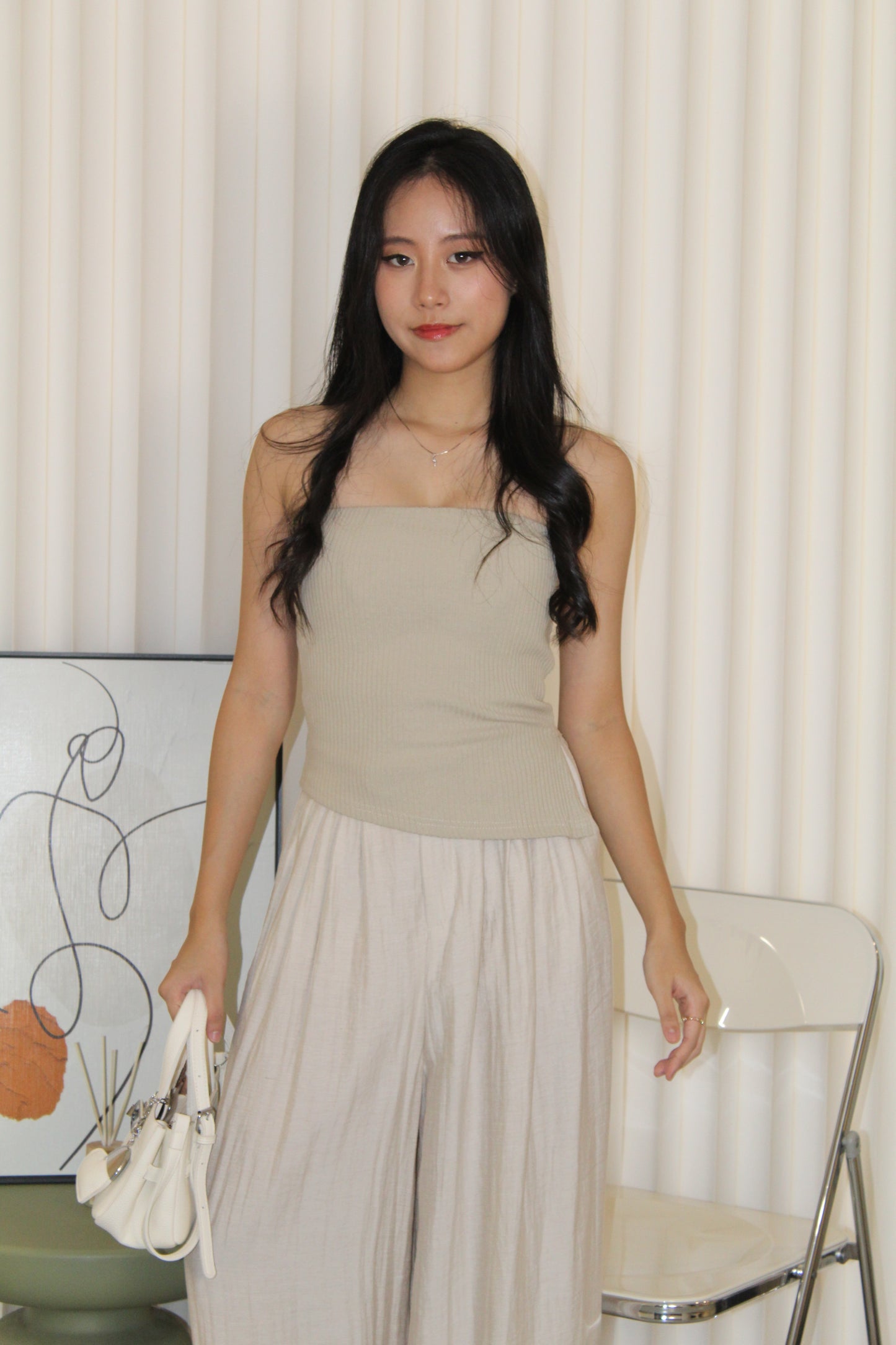Keith Asymmetric Textured Tube Top (Khaki)