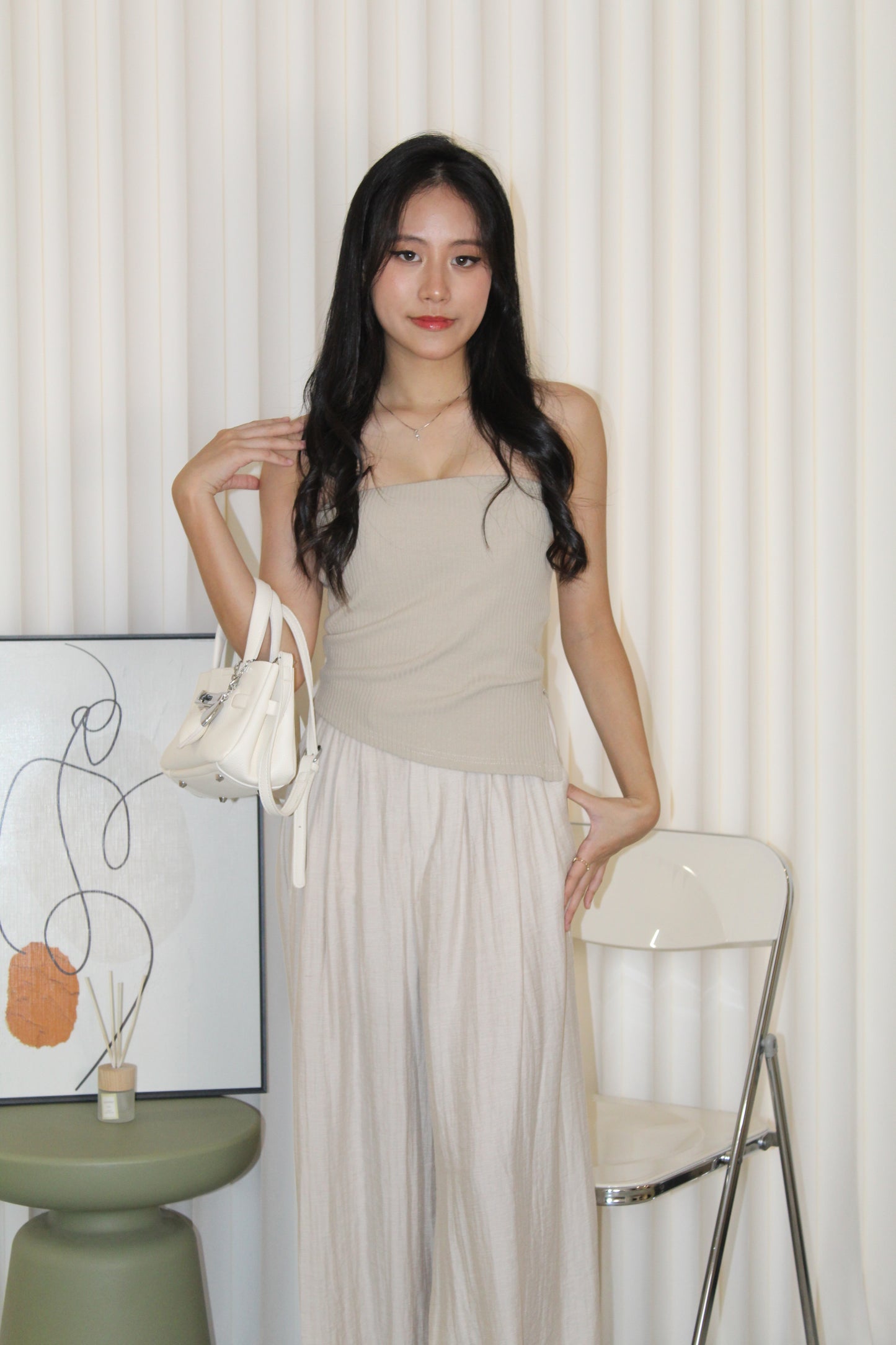 Keith Asymmetric Textured Tube Top (Khaki)