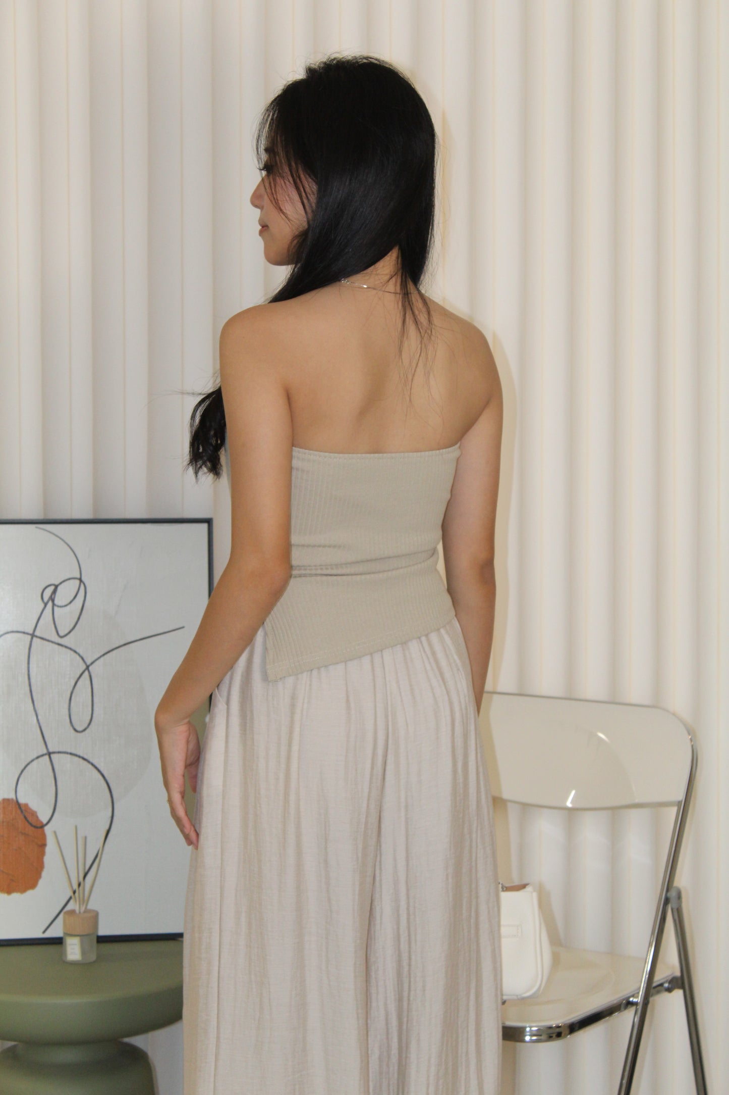Keith Asymmetric Textured Tube Top (Khaki)