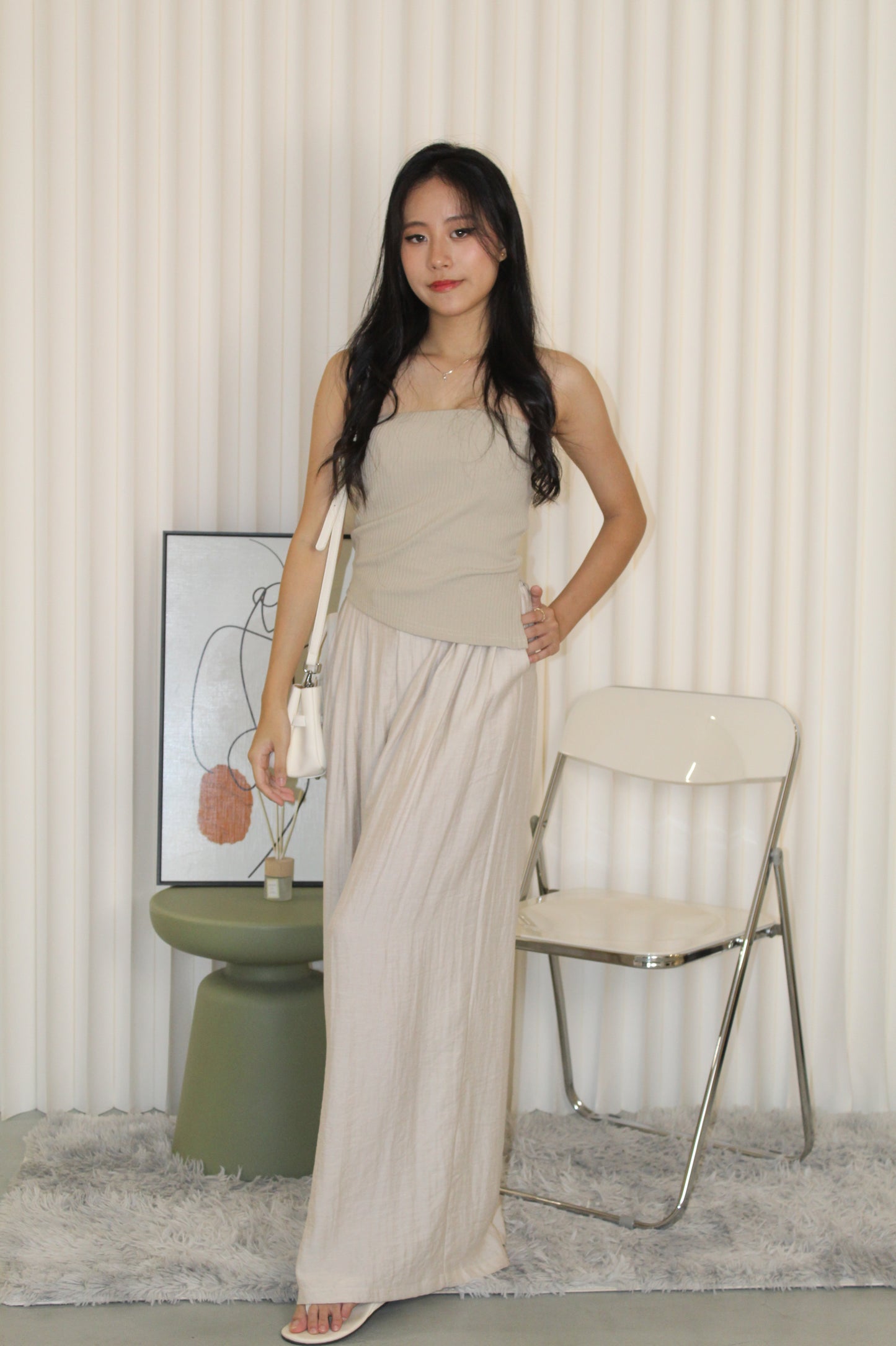 Keith Asymmetric Textured Tube Top (Khaki)