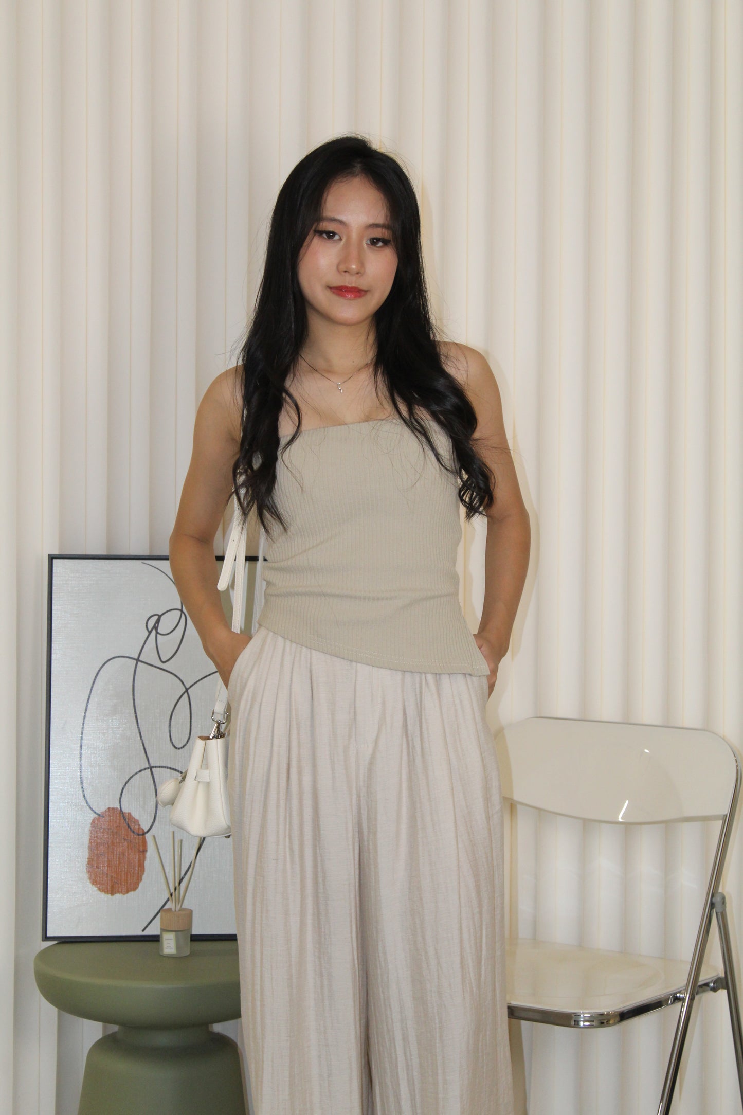 Keith Asymmetric Textured Tube Top (Khaki)