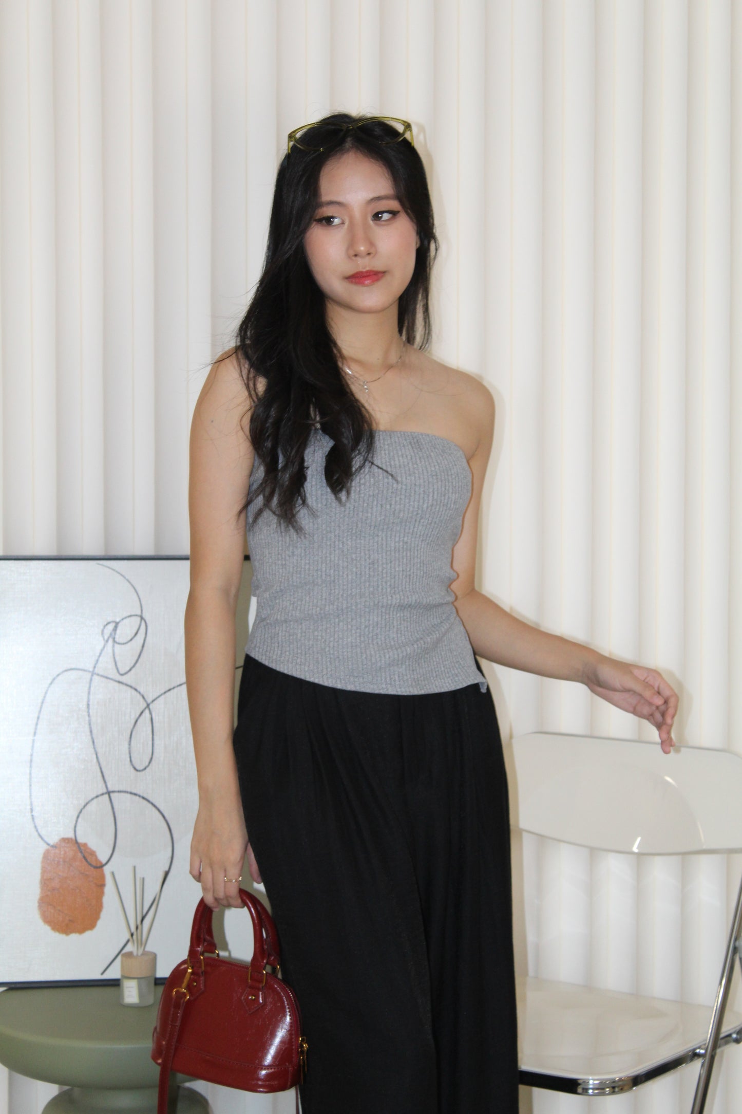Keith Asymmetric Textured Tube Top (Khaki)