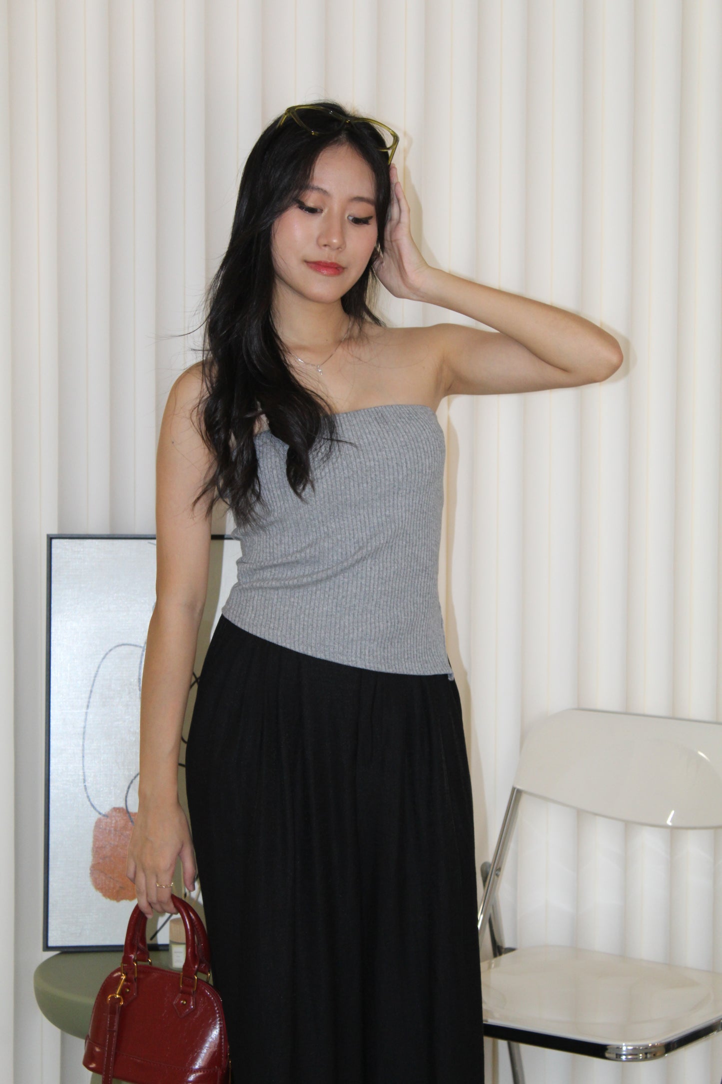 Keith Asymmetric Textured Tube Top (Khaki)