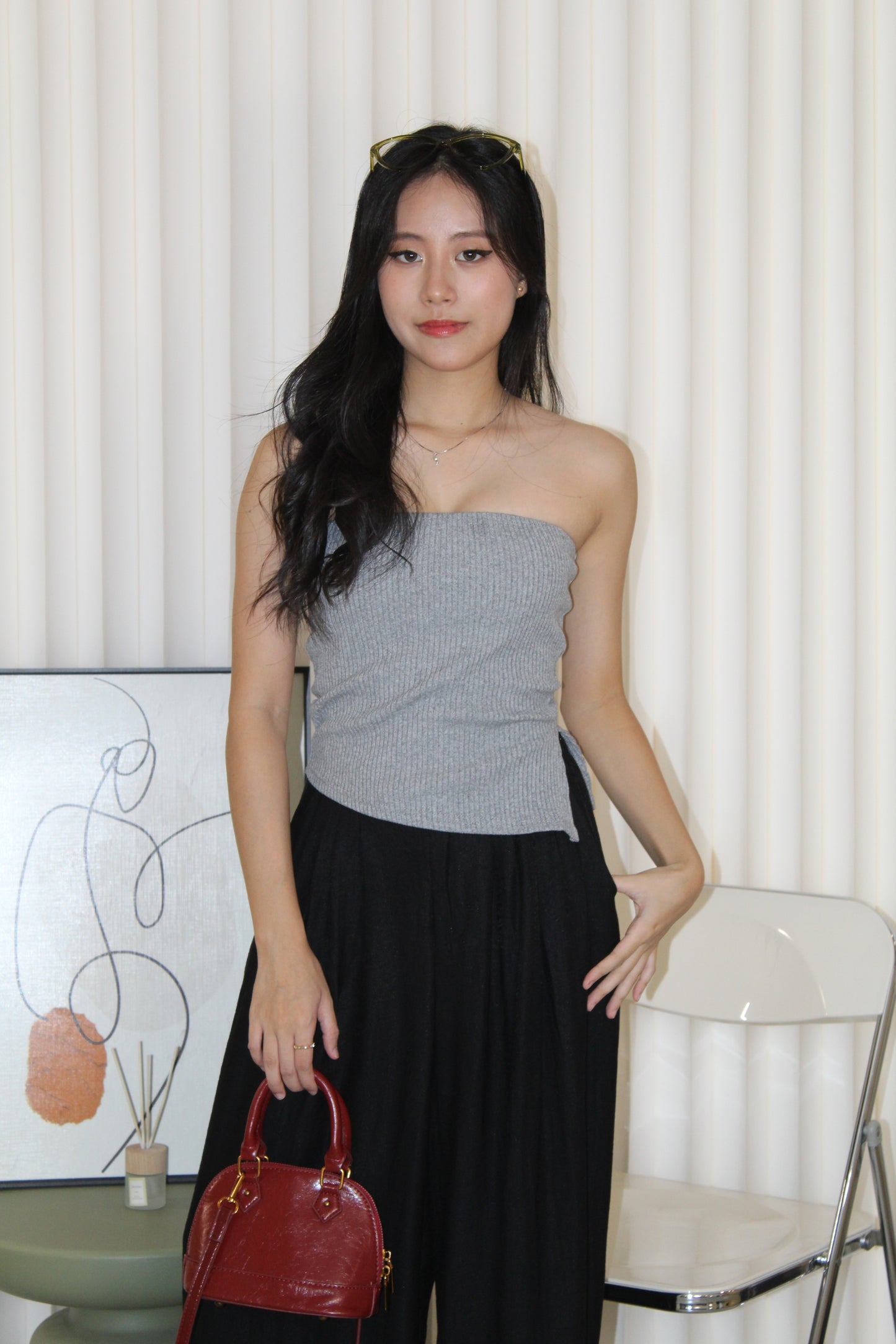 Keith Asymmetric Textured Tube Top (Khaki)