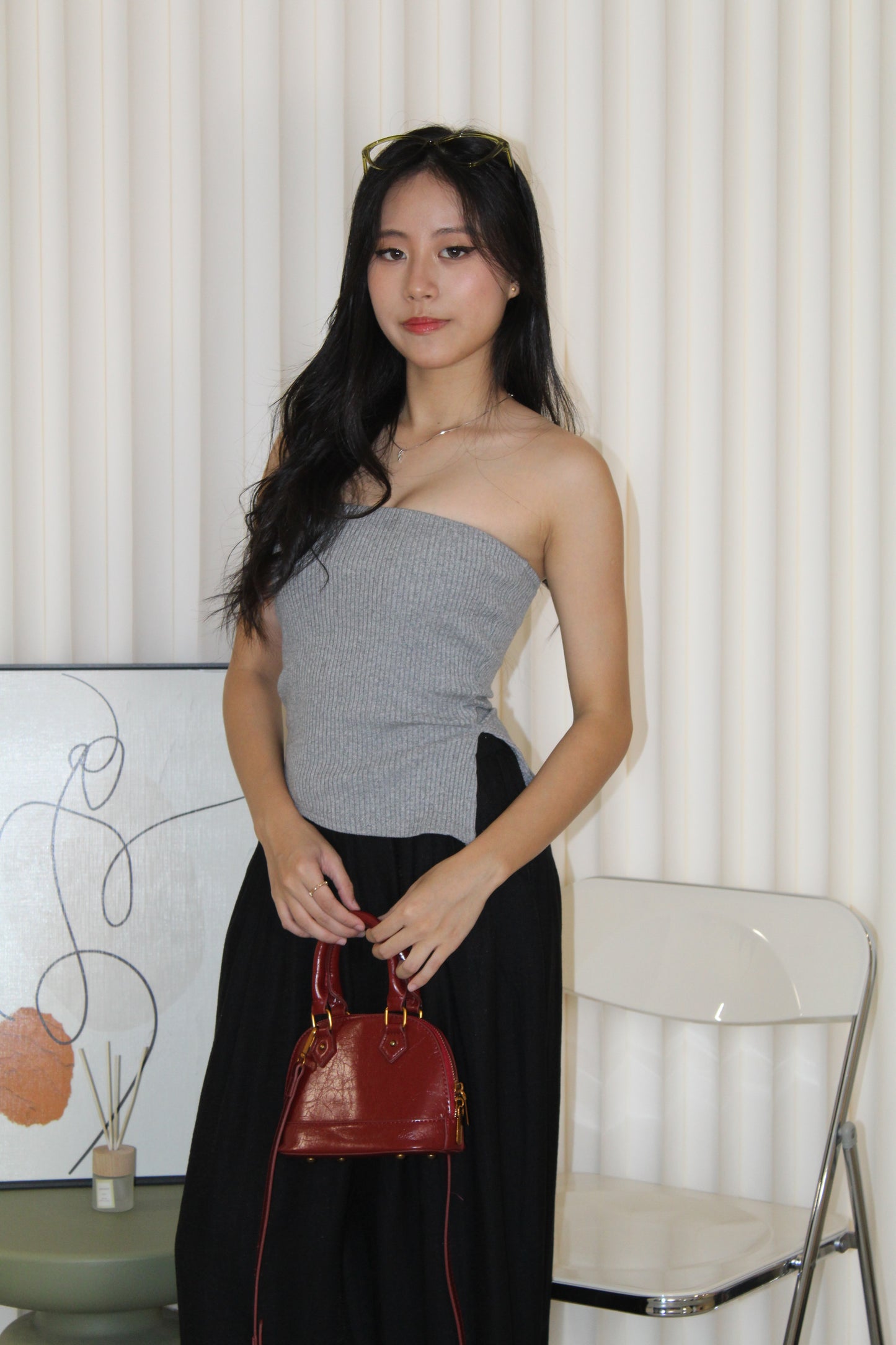Keith Asymmetric Textured Tube Top (Khaki)