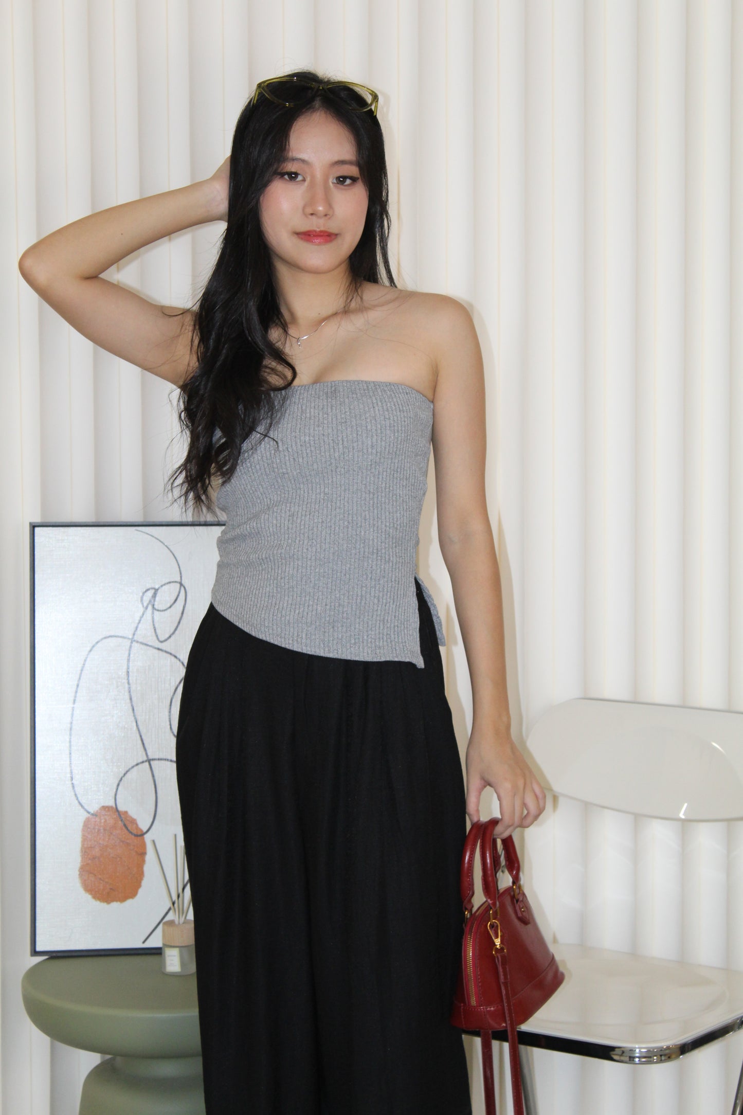 Keith Asymmetric Textured Tube Top (Khaki)