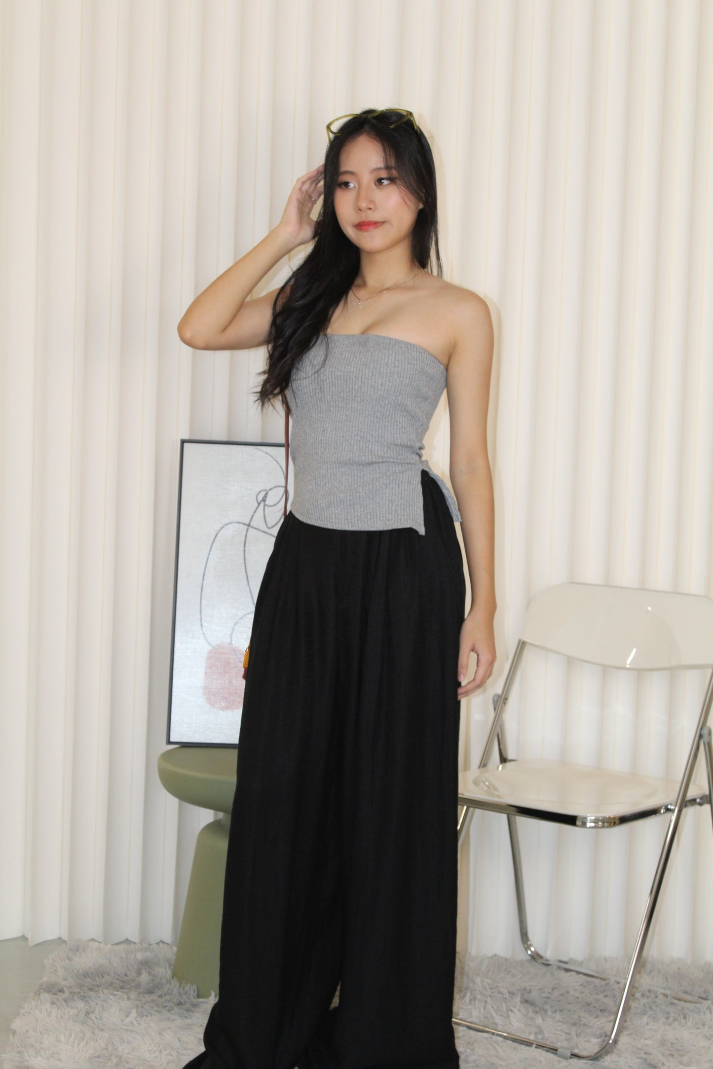 Keith Asymmetric Textured Tube Top (Khaki)