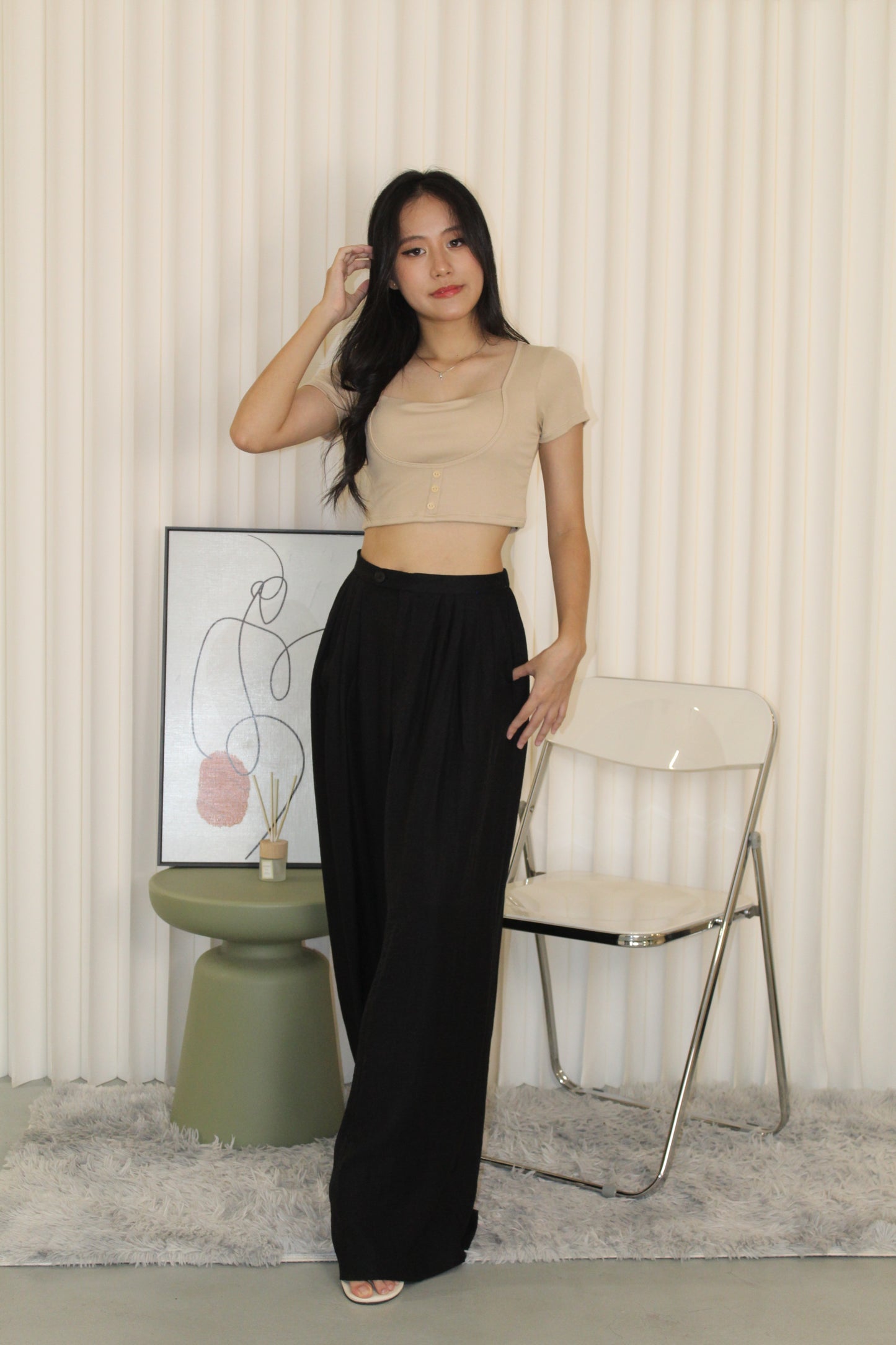 Brea Pleated Trousers Pants (Black)