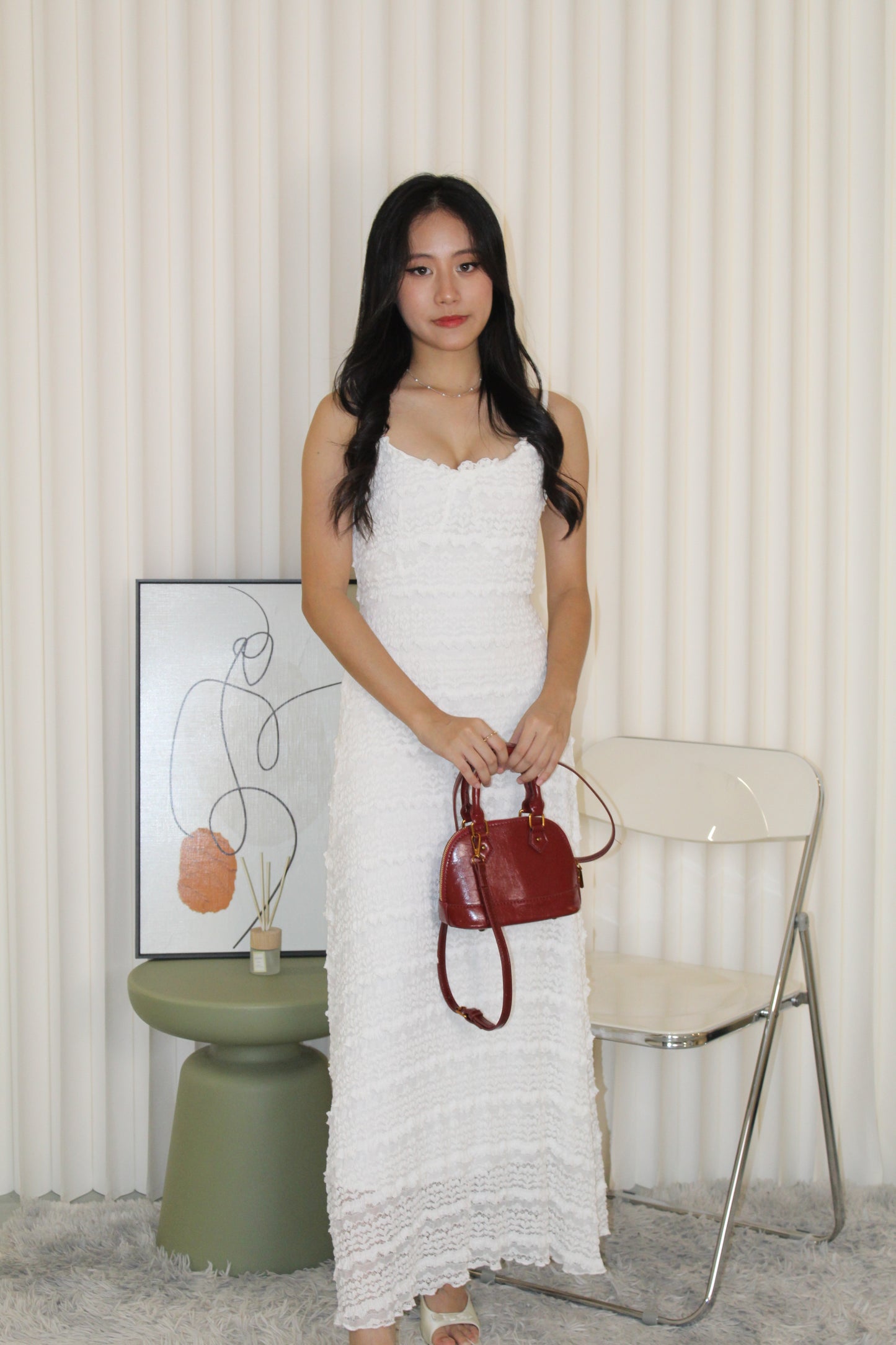Peggy Lace Cami Maxi Dress (White)